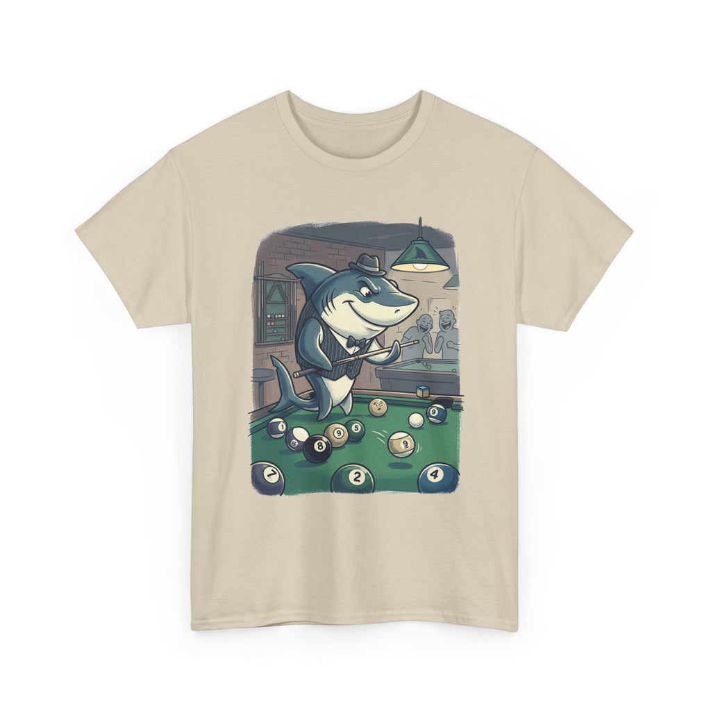 Shark Playing Pool T-Shirt – Funny Billiards Cartoon Tee