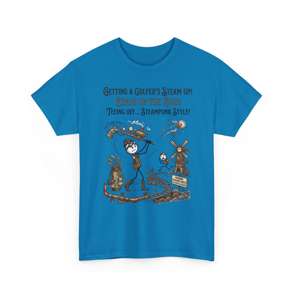 Steampunk Golf T-Shirt - "Getting a Golfer's Steam Up! Chaos on the Cogs" Graphic Tee