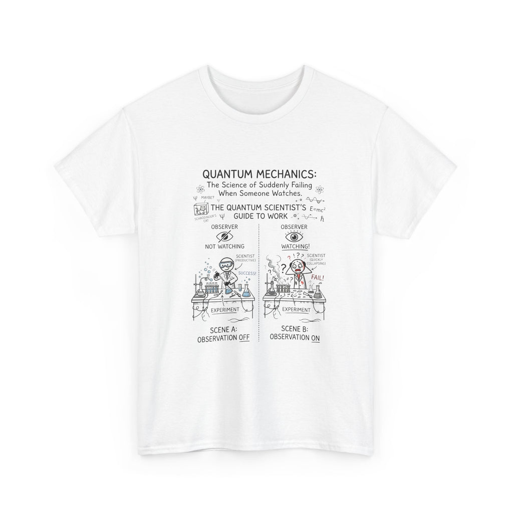 Quantum Mechanics Cartoon T‑Shirt — Funny Science Diagram Tee