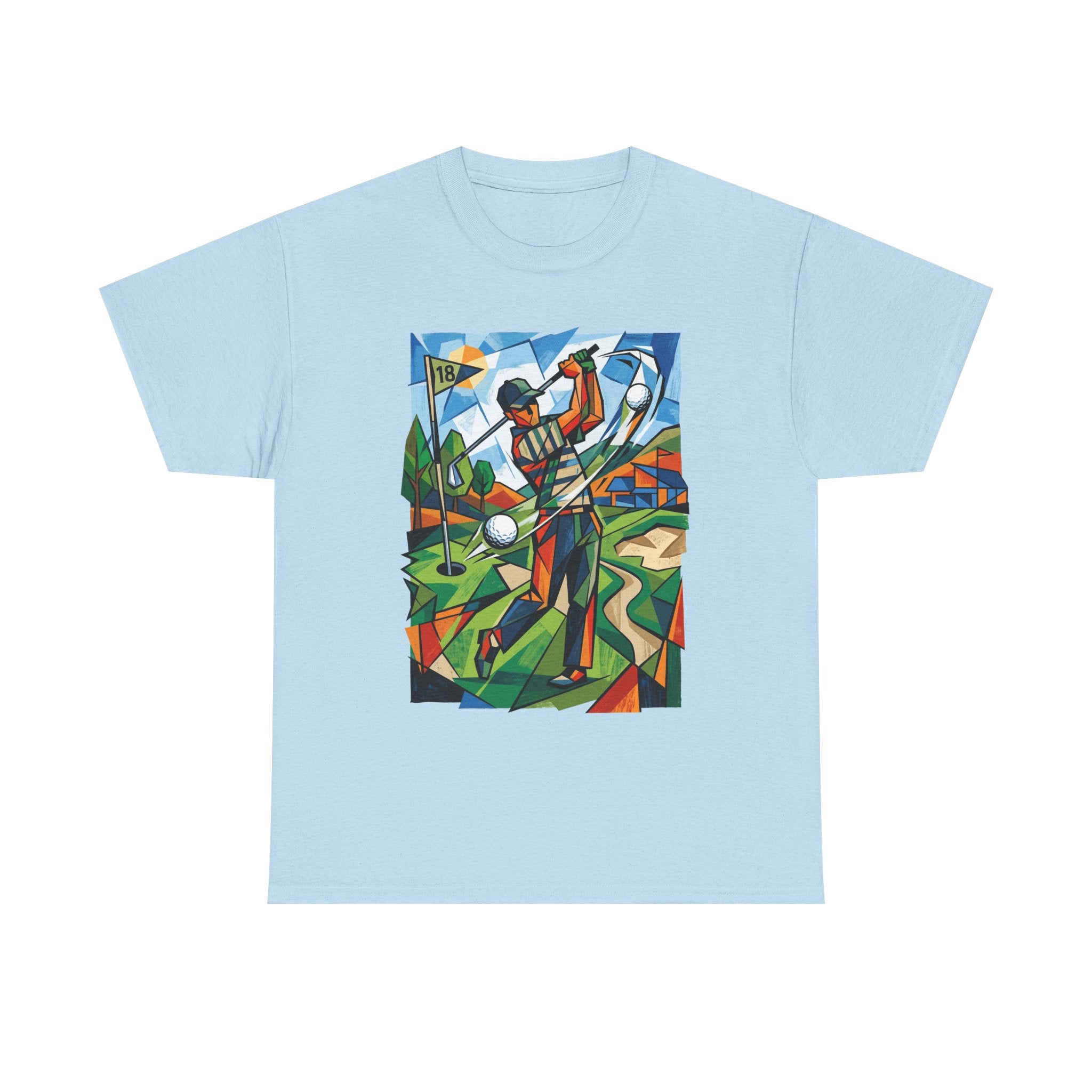 Golf Swing Art T-Shirt — Colorful Cubist Golfer Graphic Tee
