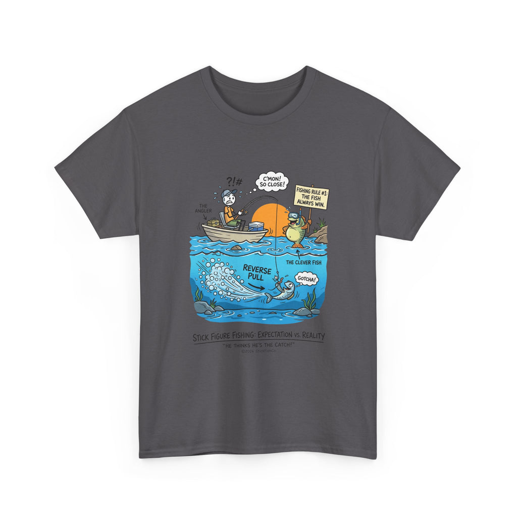 Fishing Cartoon T-Shirt — 'Reverse Take' Sunset Boating Tee