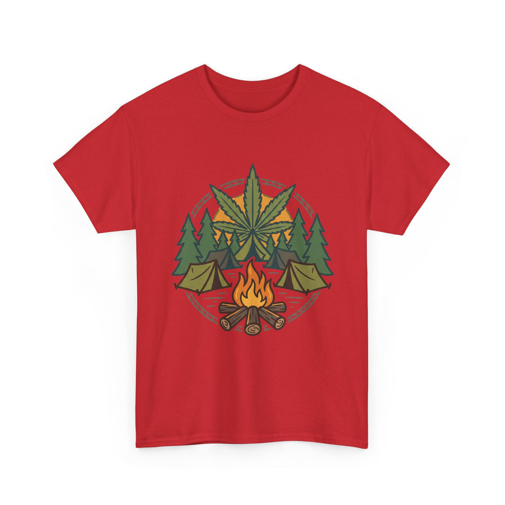 Camping Cannabis T‑Shirt – Outdoorsy Weed Leaf Campfire Graphic Tee