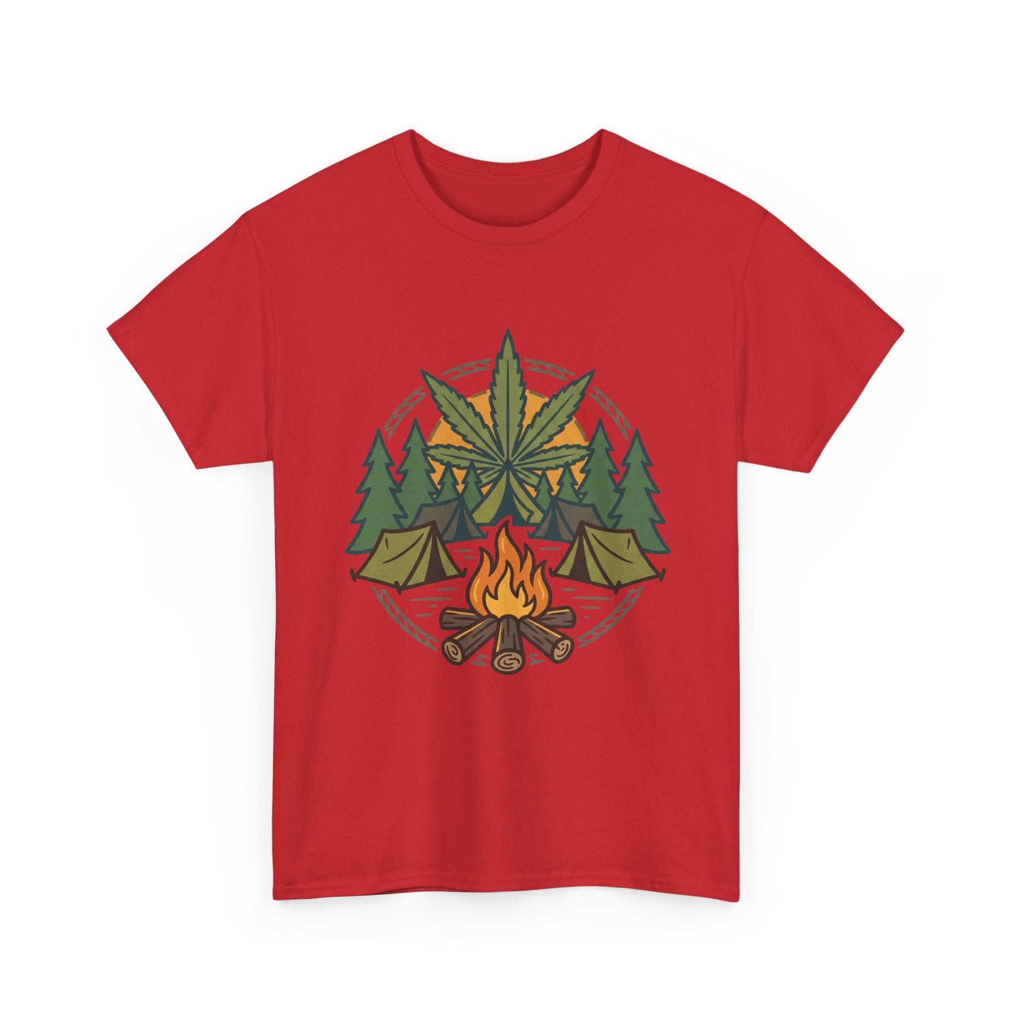 Camping Cannabis T‑Shirt – Outdoorsy Weed Leaf Campfire Graphic Tee