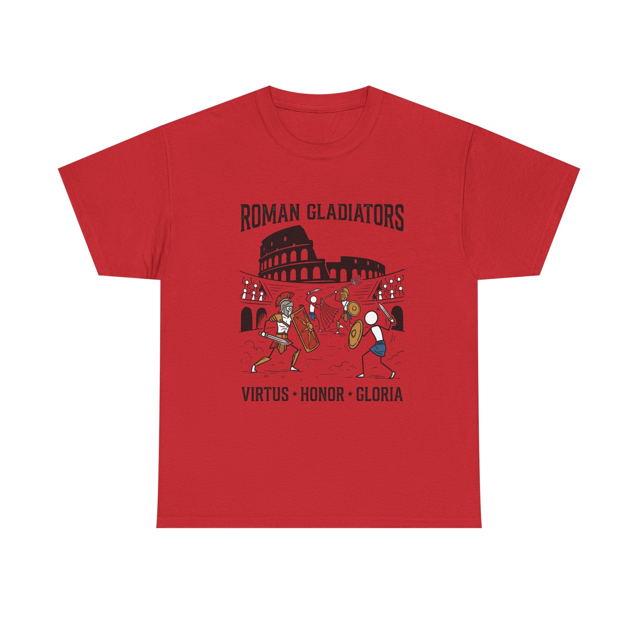 Roman Gladiators T-Shirt — Colosseum Design with "Virtus • Honor • Gloria"