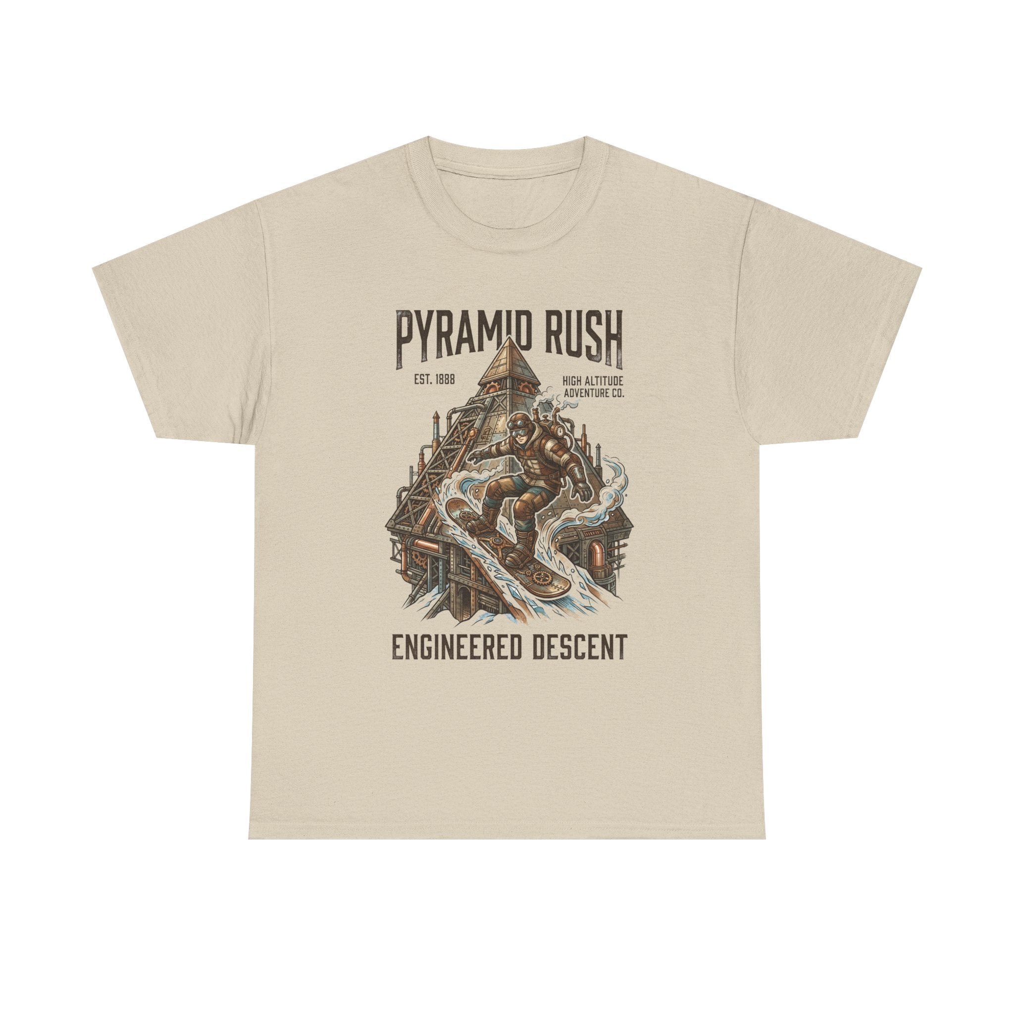 Steampunk Snowboard Pyramid Adventure T-Shirt — Fantasy Explorer Graphic Tee