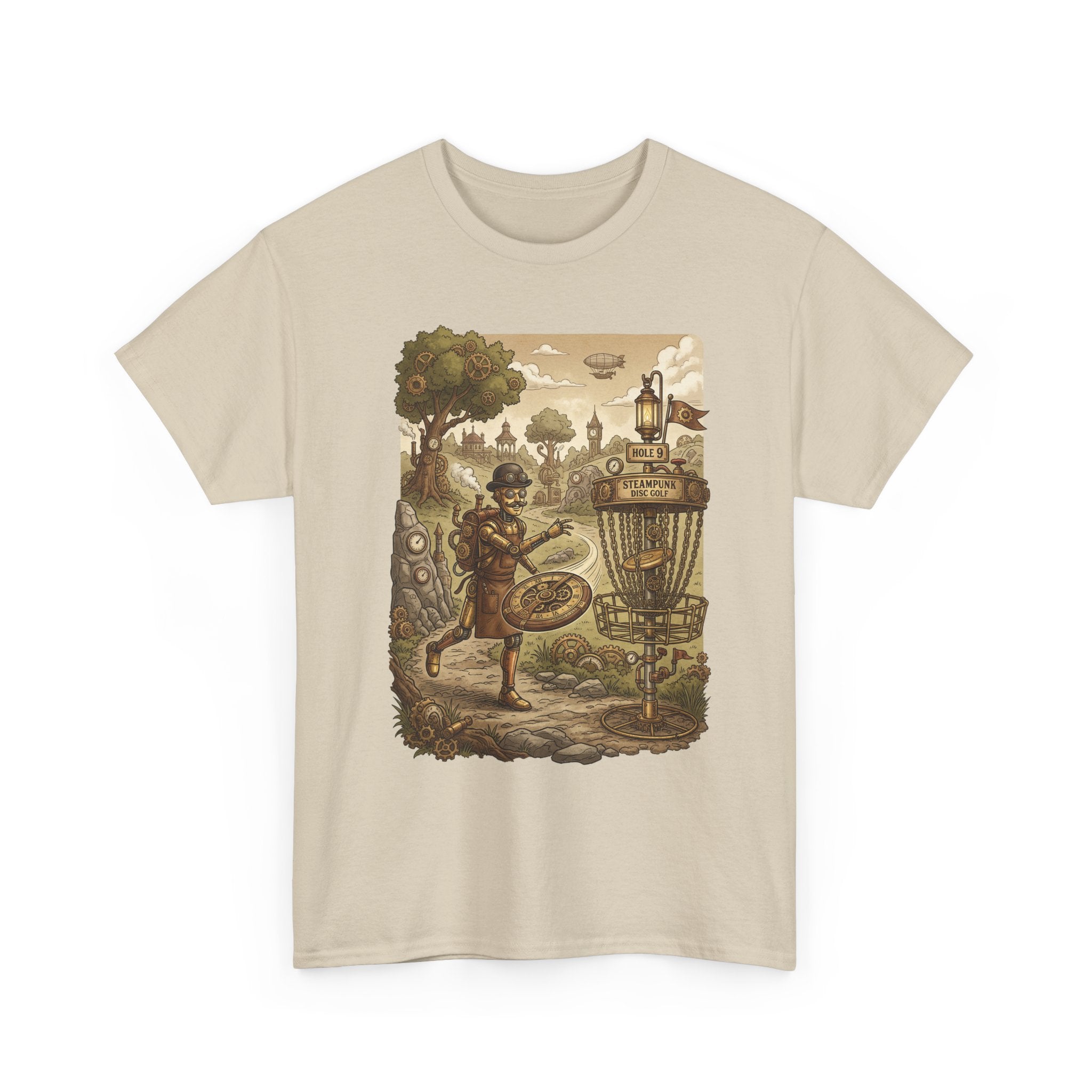 Steampunk Disc Golf Adventure Tee — Vintage Woodland Basket Design