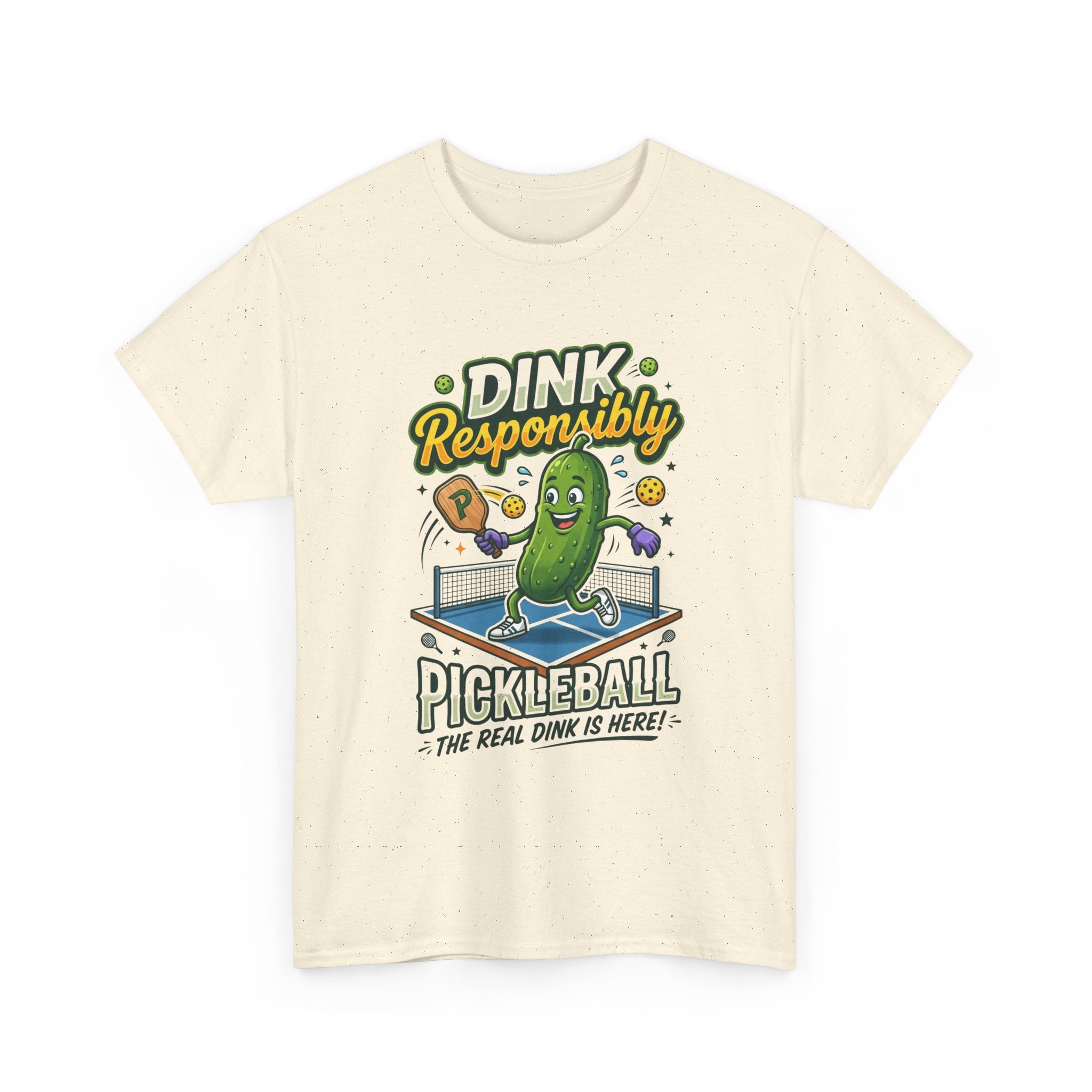 Pickleball T-Shirt — "Dink Responsibly" Funny Pickle Cartoon Tee