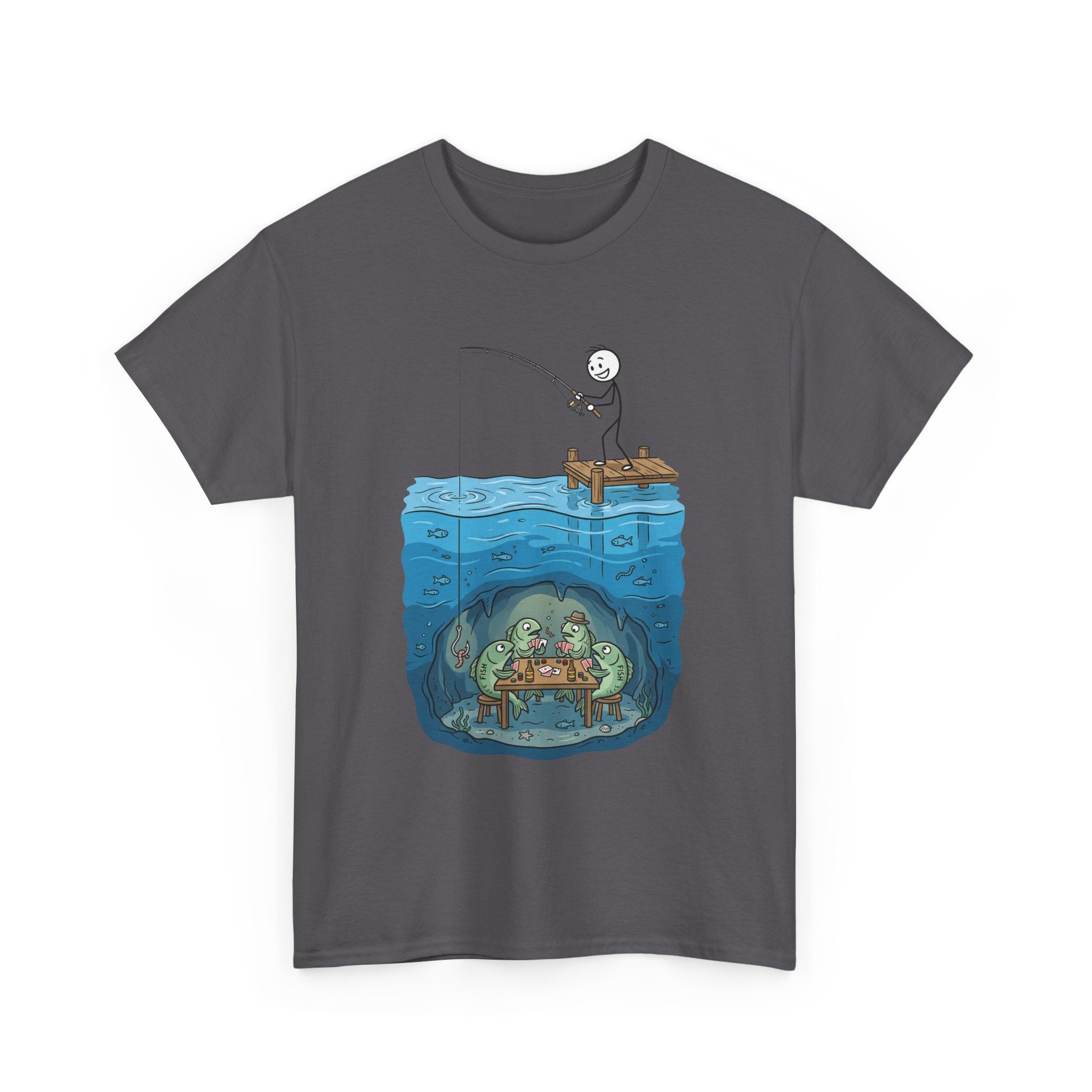 Fishing Tee — Underwater Surprise Cartoon T-Shirt (Fisherman & Sea Creatures)
