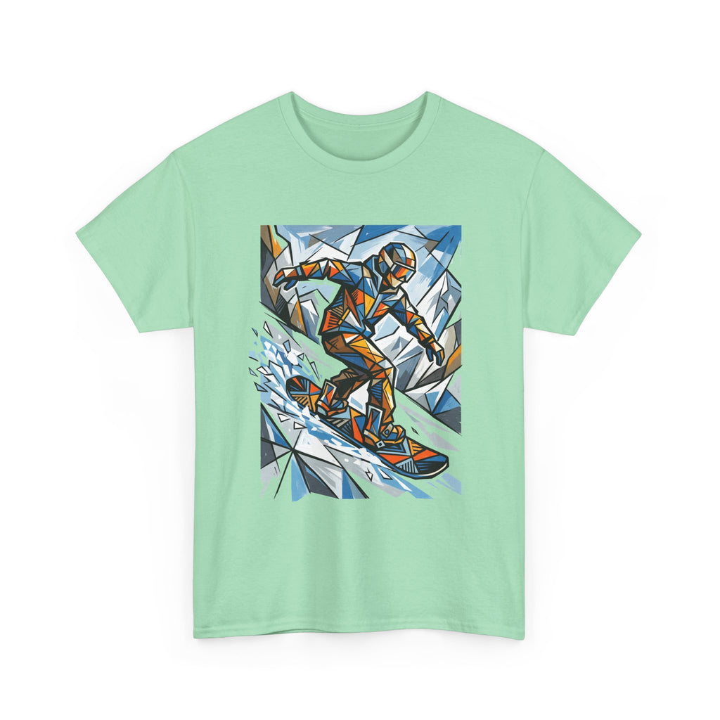 Snowboarder Geometric Art T-Shirt — Abstract Winter Sports Graphic Tee
