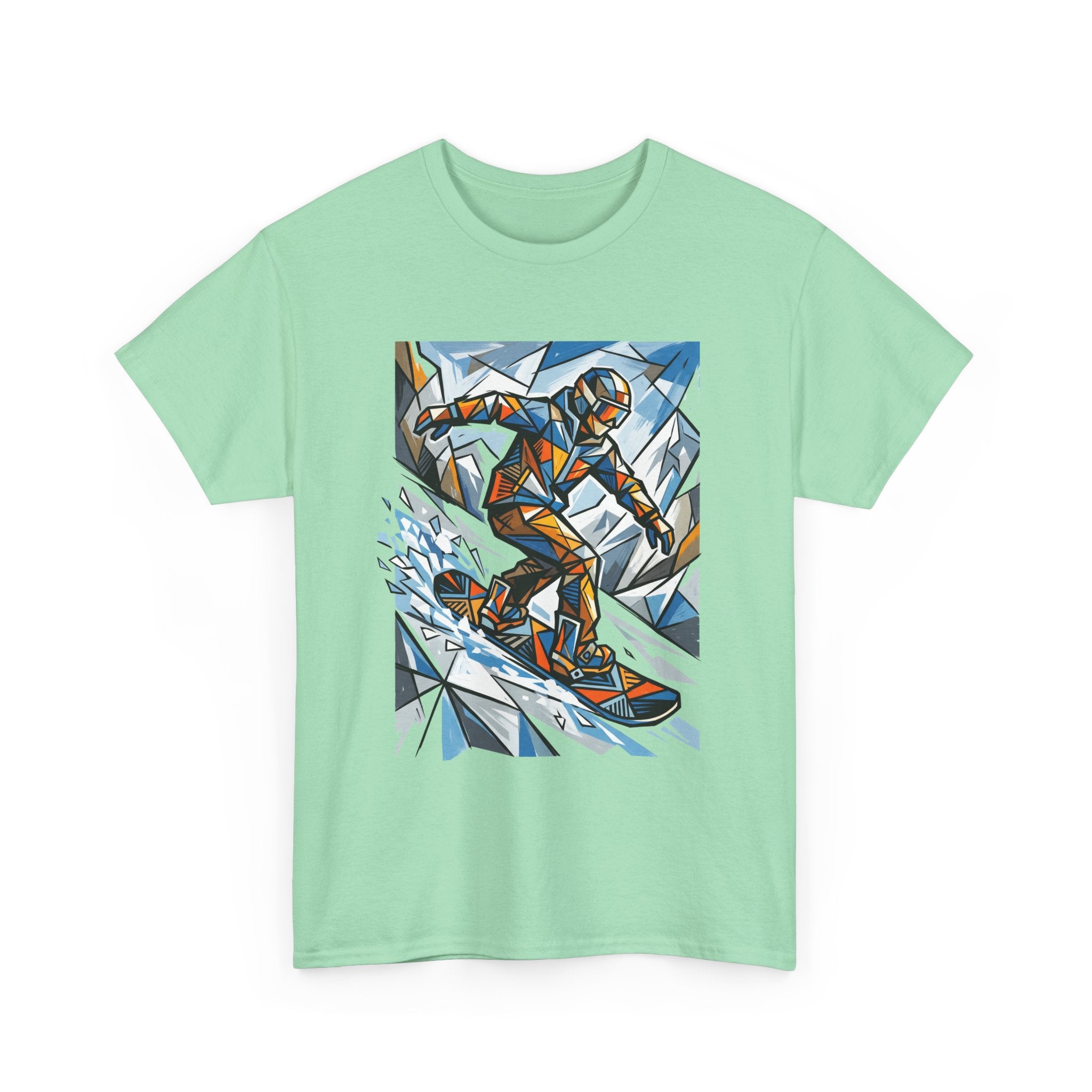 Snowboarder Geometric Art T-Shirt — Abstract Winter Sports Graphic Tee