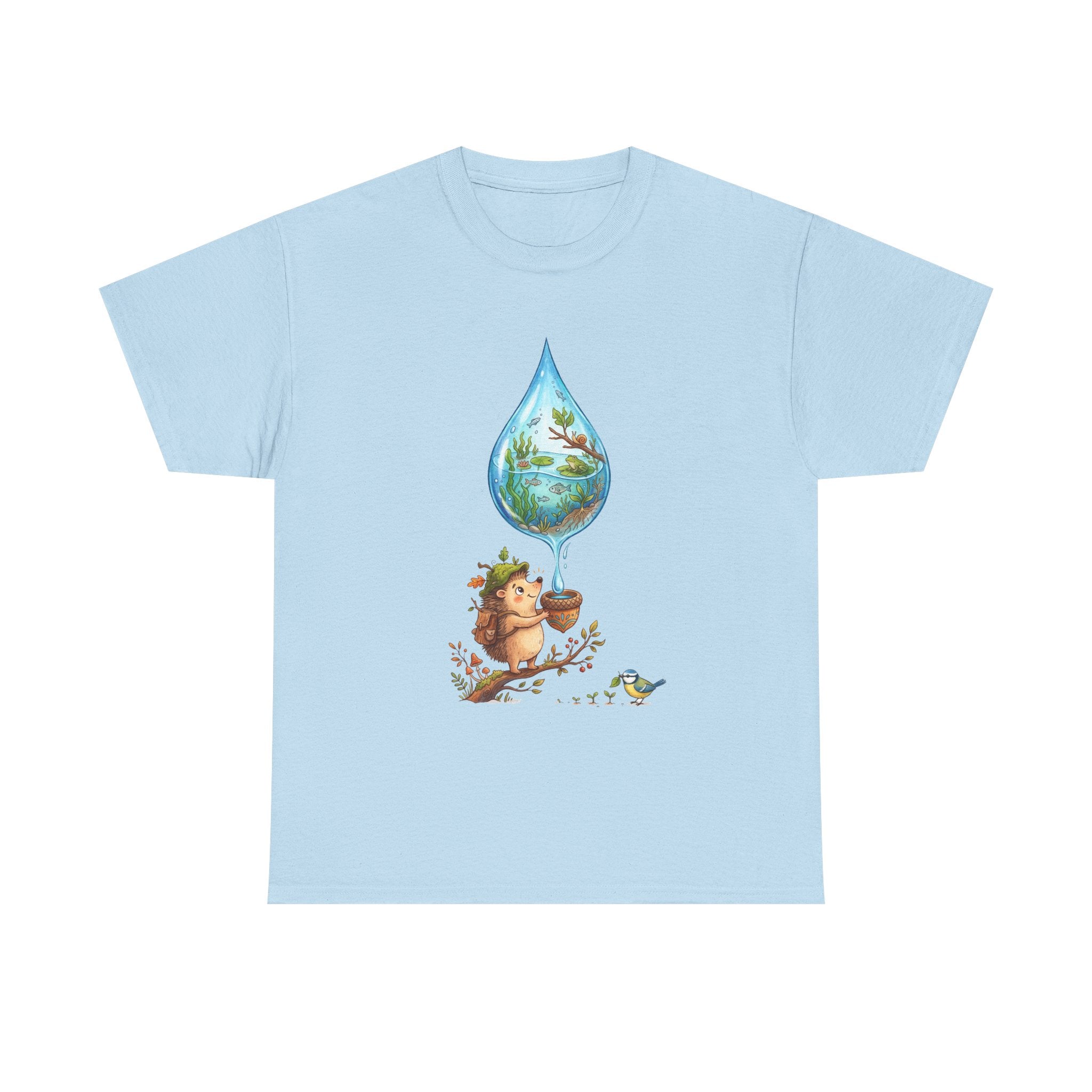Eco Hedgehog Water Drop T‑Shirt — Wildlife Nature Illustration