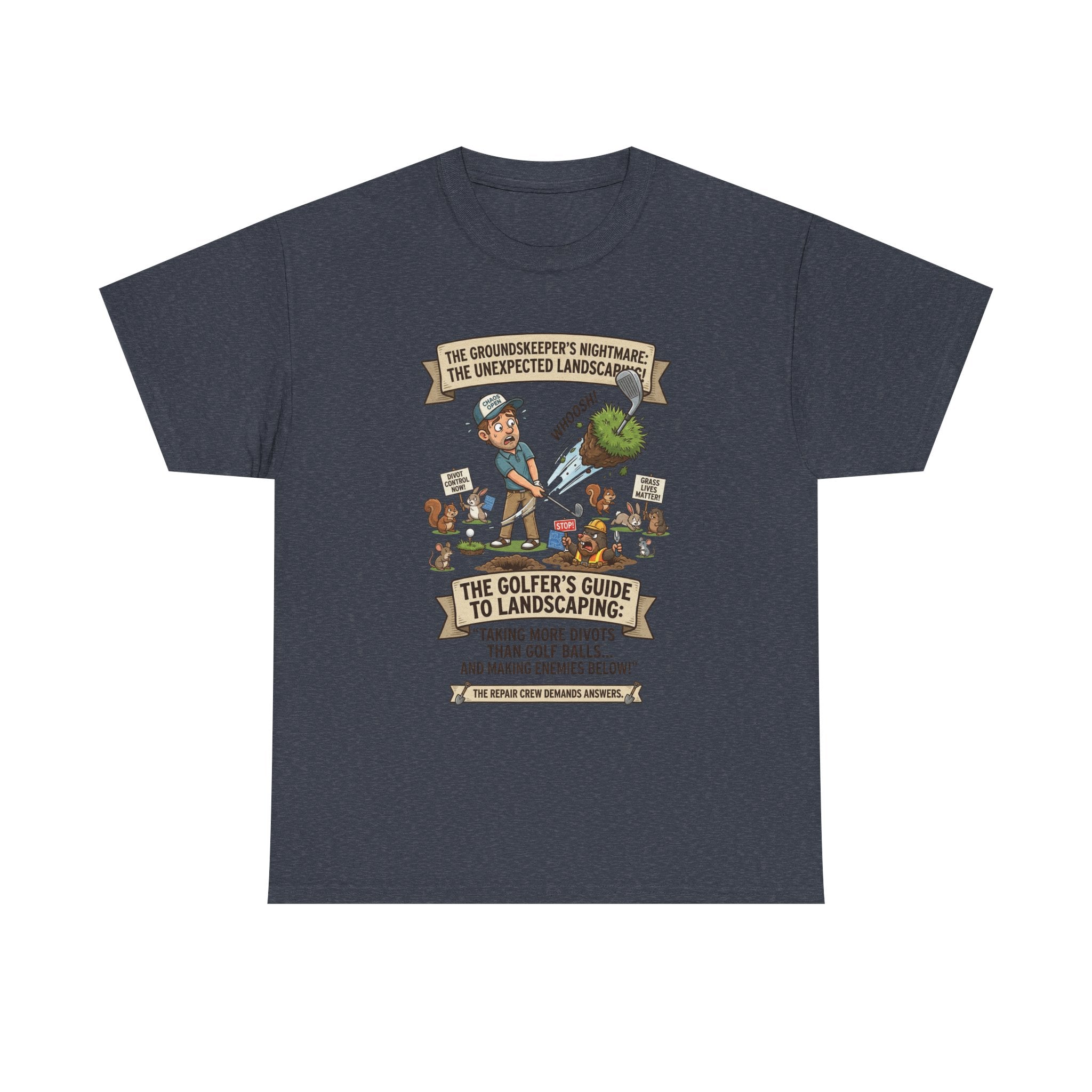 Golf T-Shirt — "The Golfer’s Guide to Landscaping" Funny Divot Course Humor Tee
