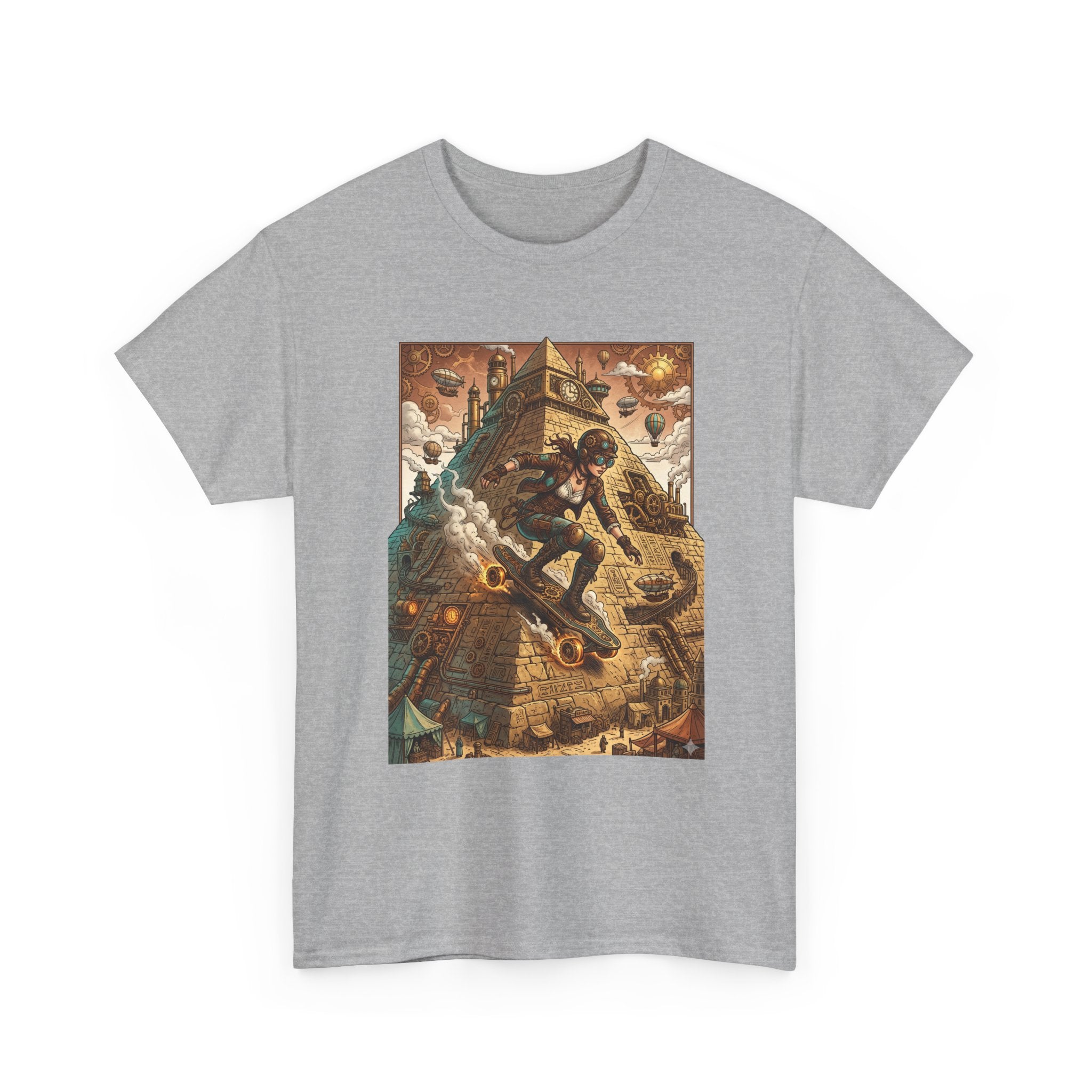 Steampunk Girl Skateboarder Art Print Tee Pyramid