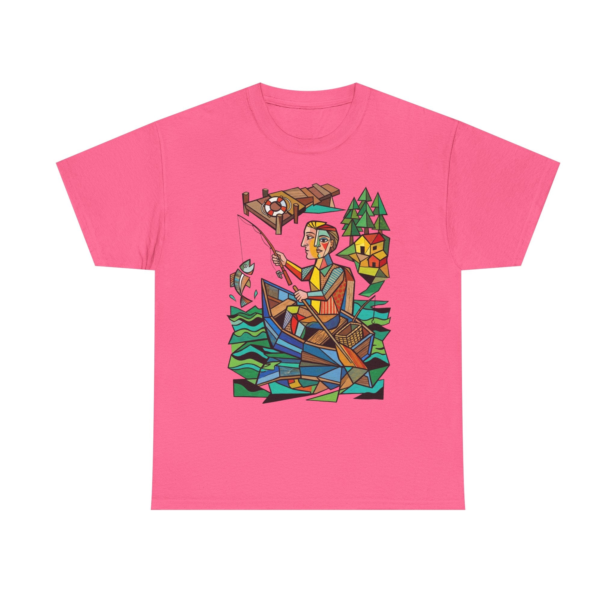 Fishing Canoe T-Shirt — Colorful Stained-Glass Angler Graphic Tee