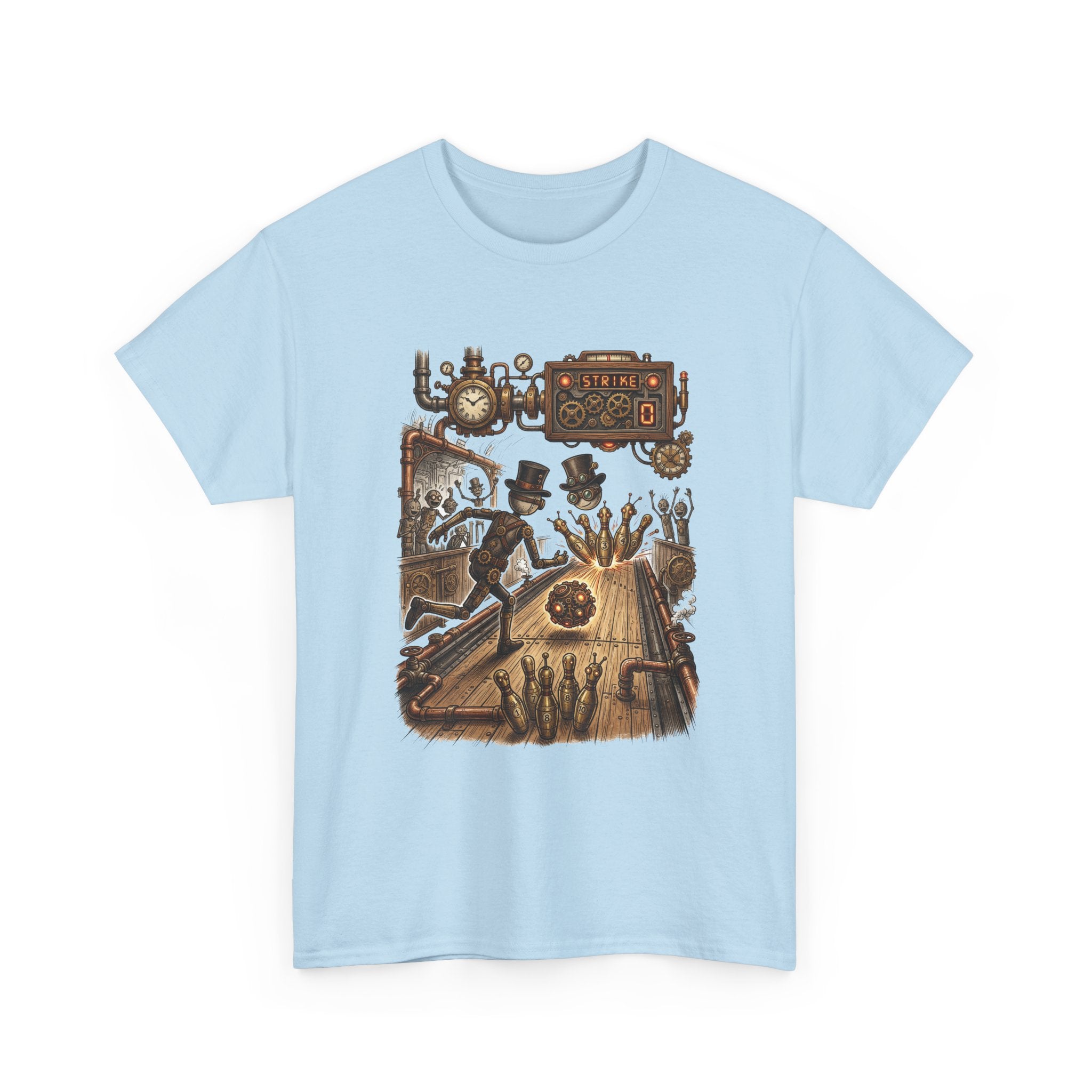Steampunk Bowling T-Shirt — Vintage Train & Gears Graphic Tee