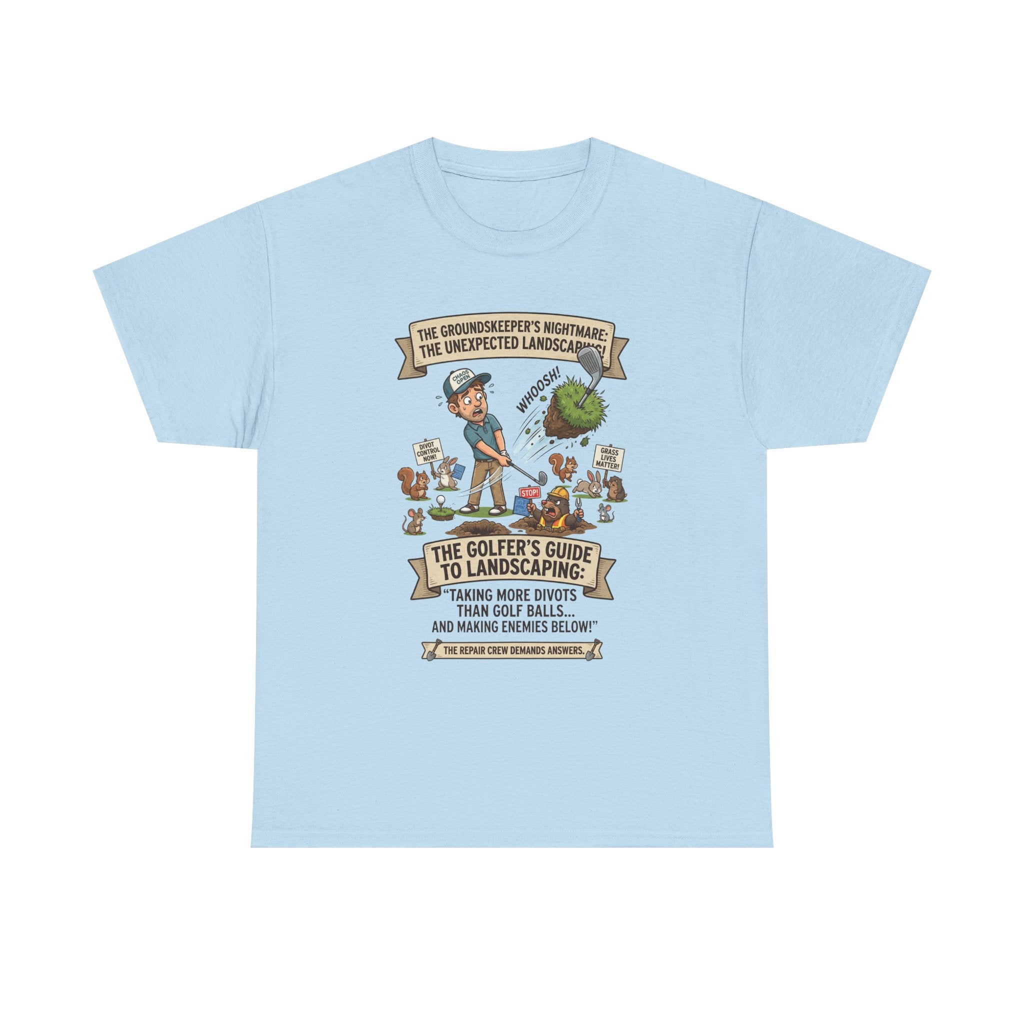 Golf T-Shirt — "The Golfer’s Guide to Landscaping" Funny Divot Course Humor Tee