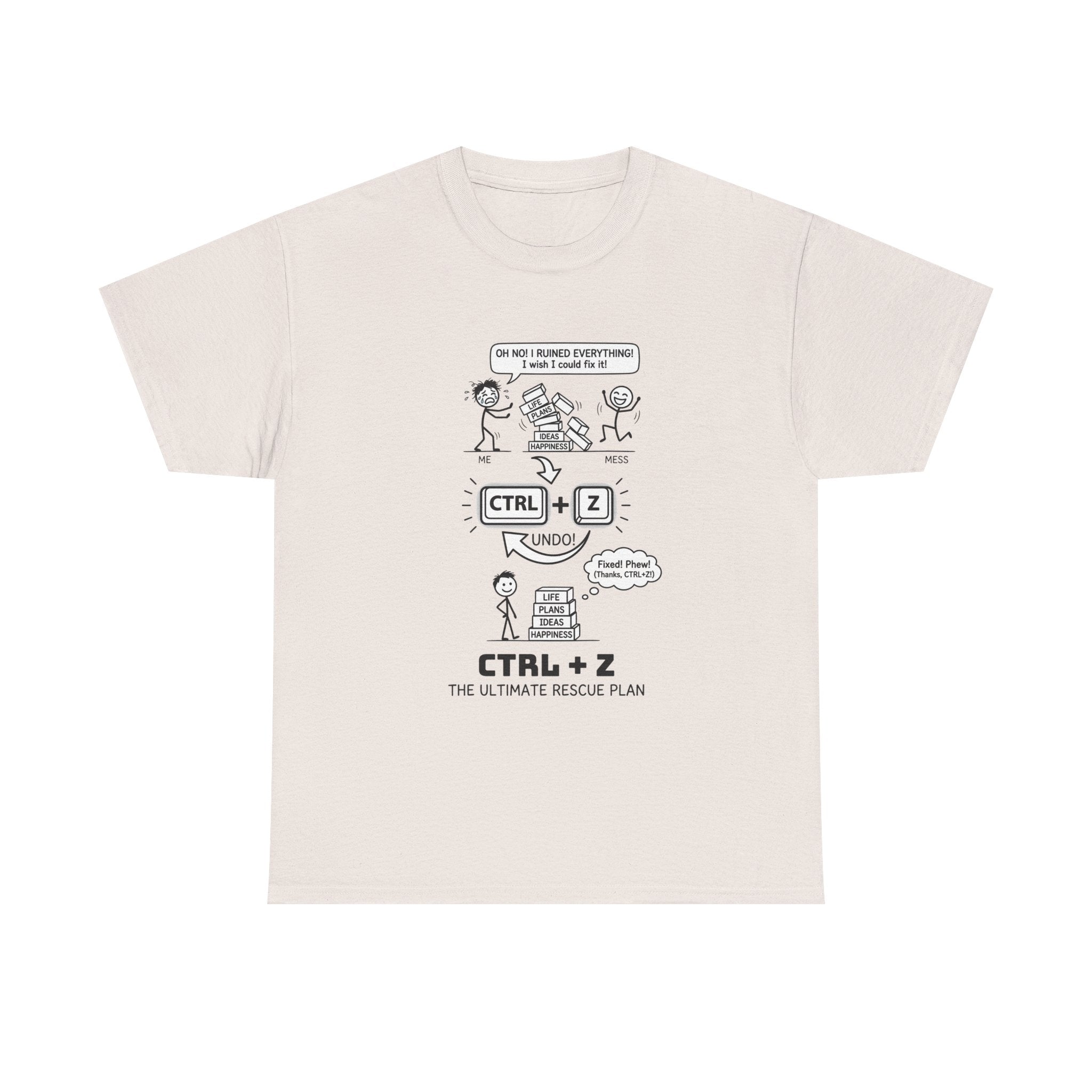 CTRL + Z T-Shirt — Funny Programmer Comic Tee ("The Ultimate Rescue Plan")