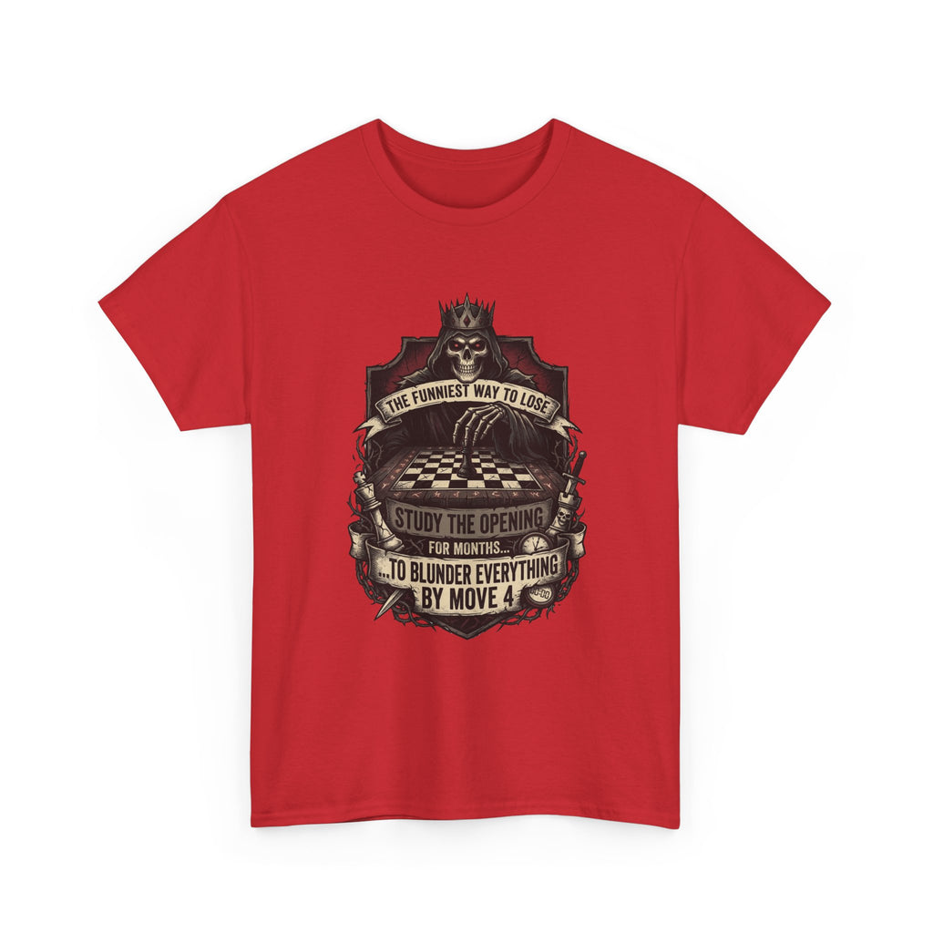 Chess Lover T-Shirt — "Study the Opening... Blunder Everything by Move 4" Vintage Chess Tee