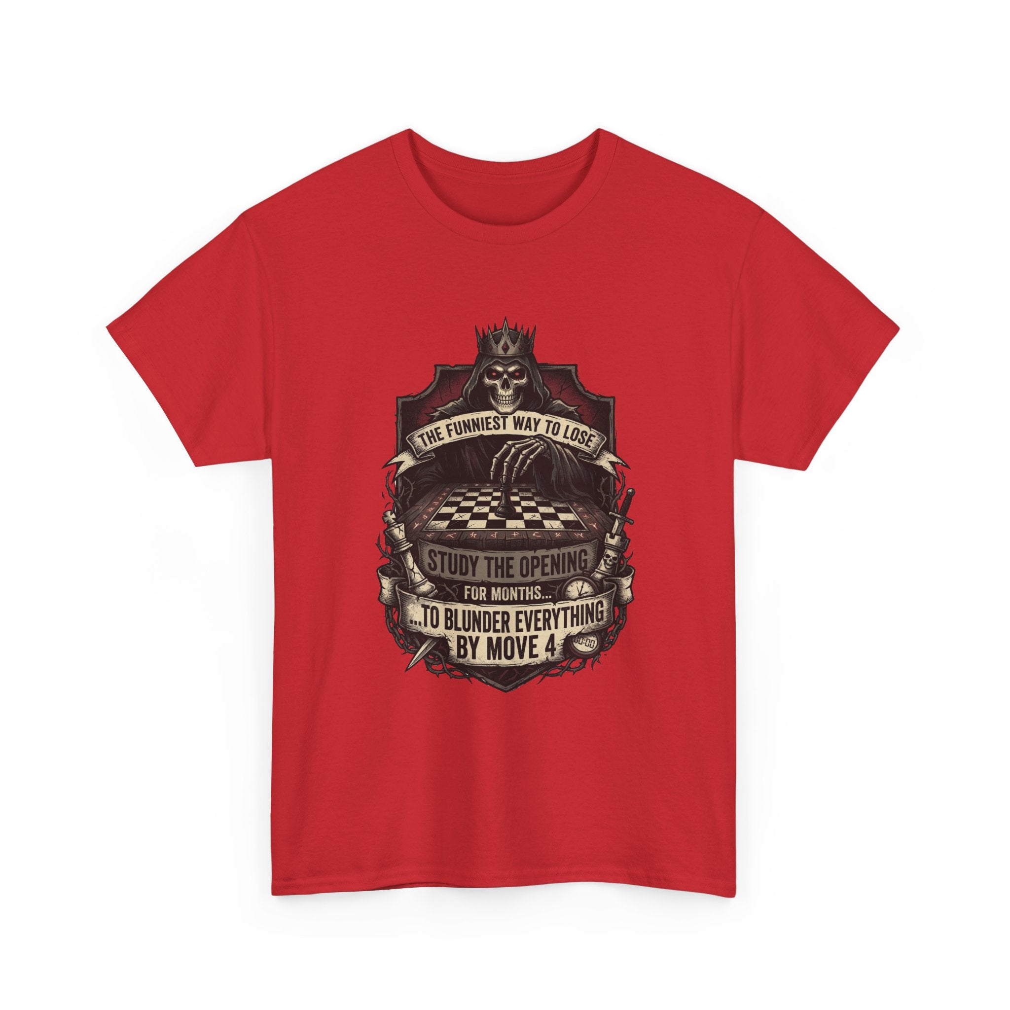 Chess Lover T-Shirt — "Study the Opening... Blunder Everything by Move 4" Vintage Chess Tee