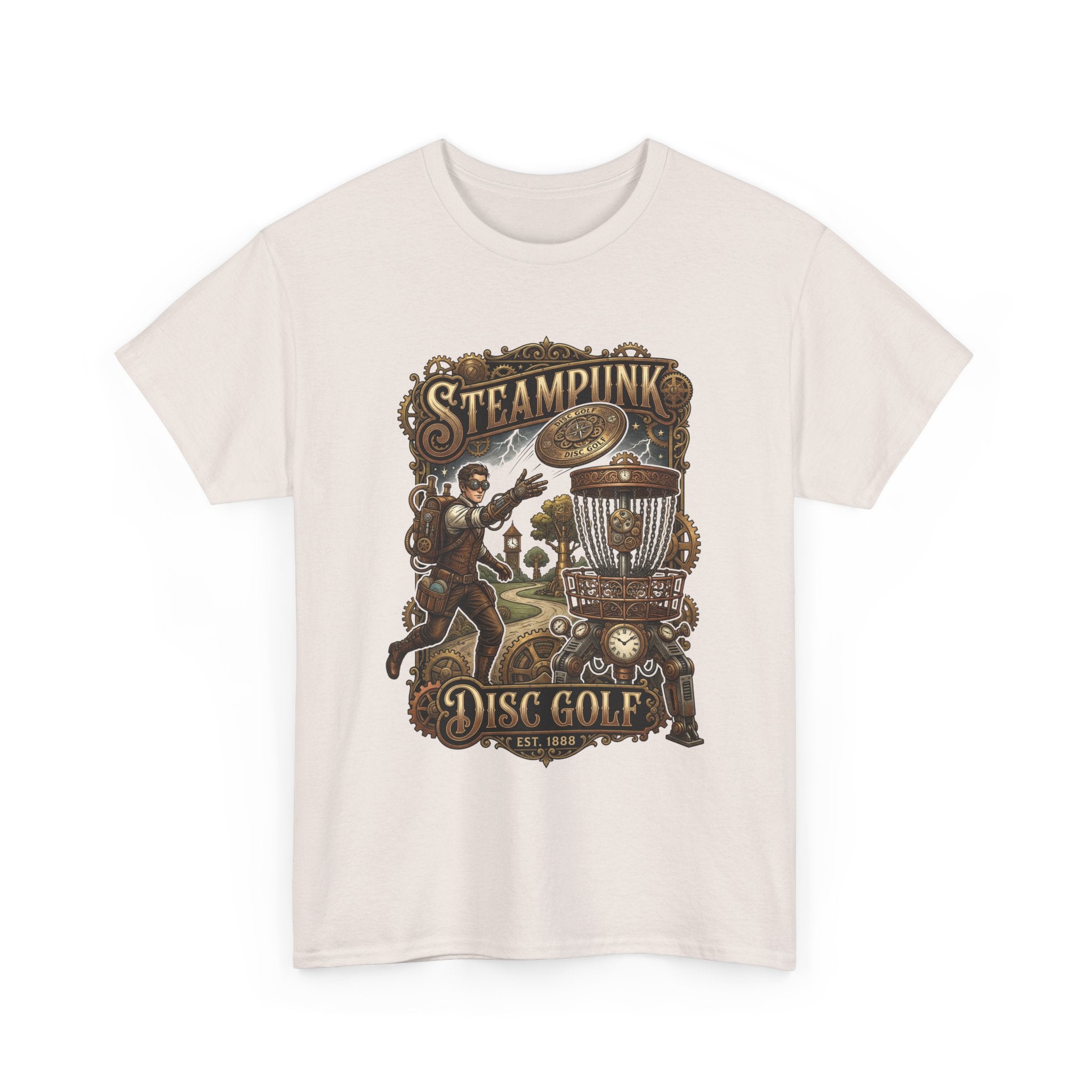 Steampunk Disc Golf T‑Shirt – Vintage Industrial Disc Golf Tee