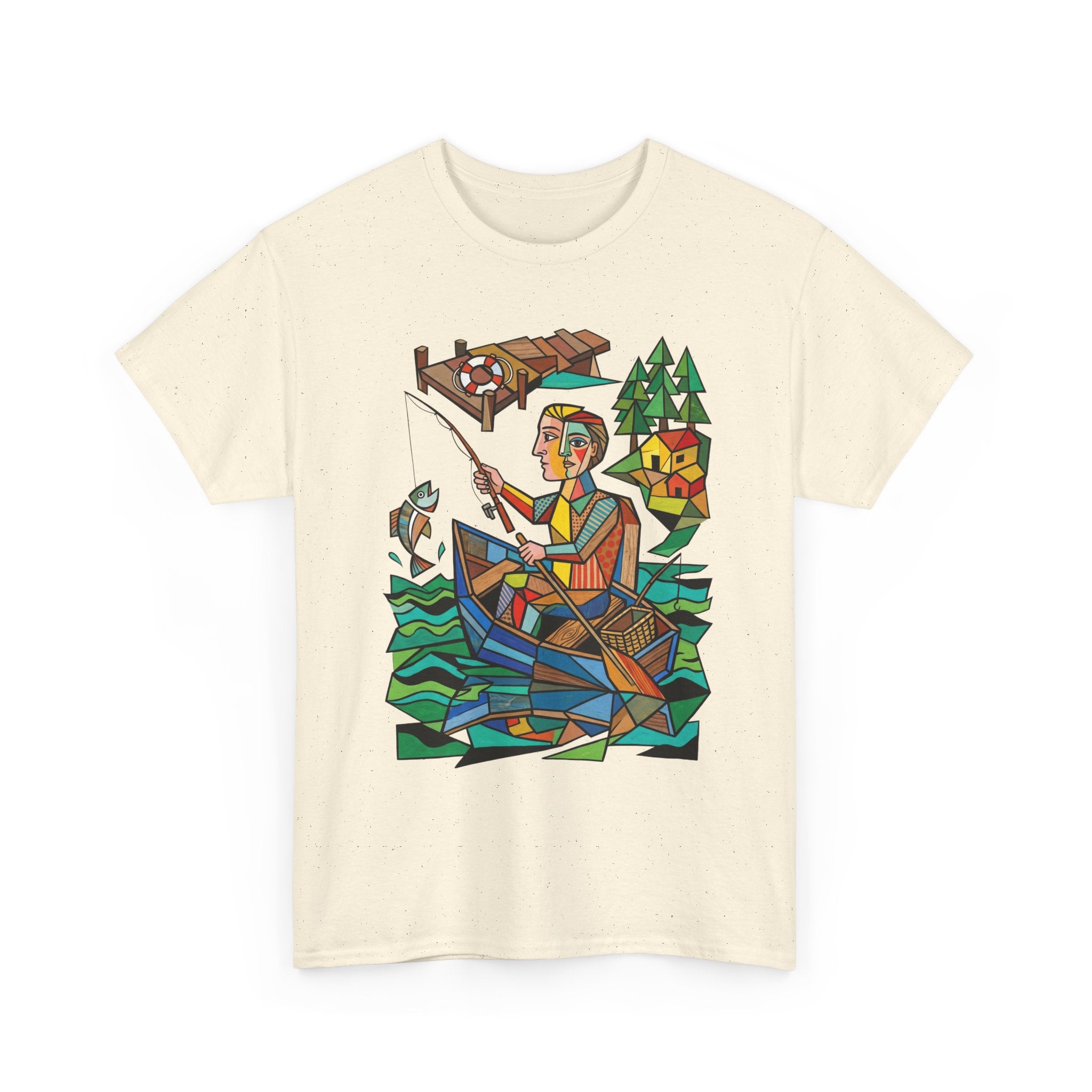 Fishing Canoe T-Shirt — Colorful Stained-Glass Angler Graphic Tee