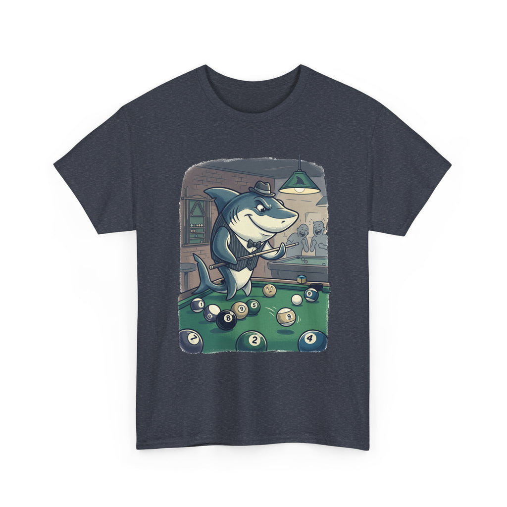 Shark Playing Pool T-Shirt – Funny Billiards Cartoon Tee