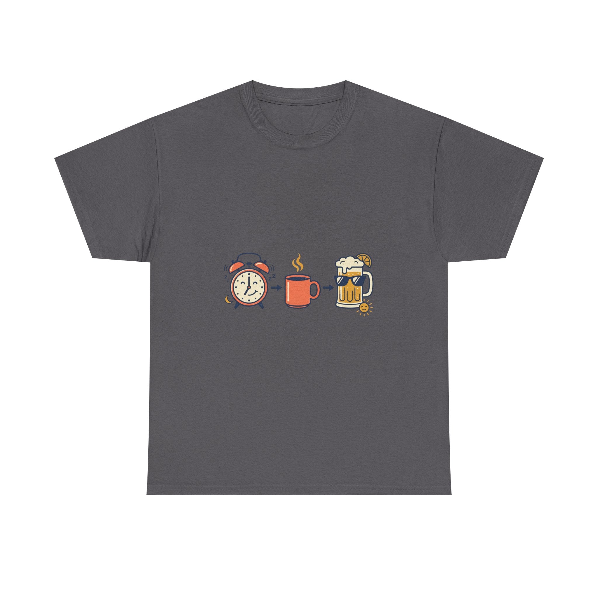 Day Drinking Tee — Alarm, Coffee & Beer Cute Icon Trio Graphic Shirt