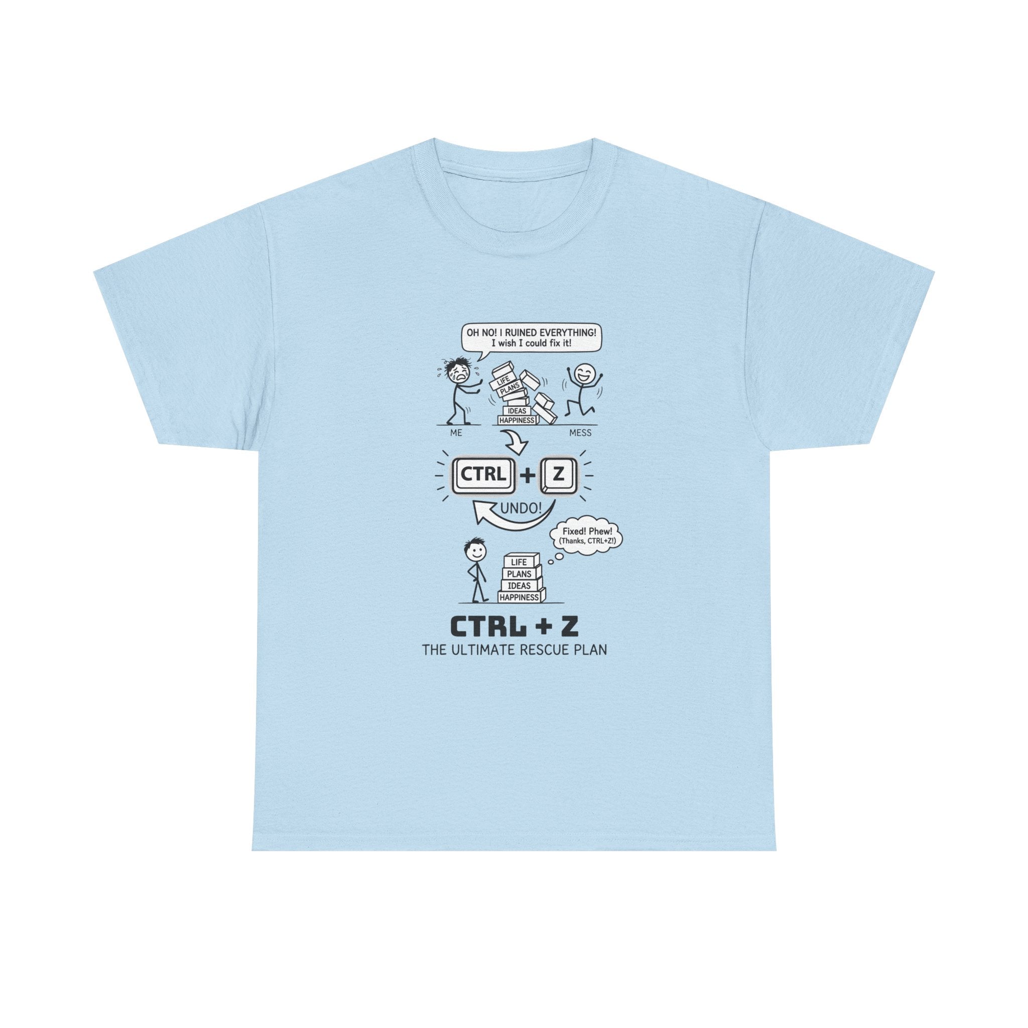 CTRL + Z T-Shirt — Funny Programmer Comic Tee ("The Ultimate Rescue Plan")