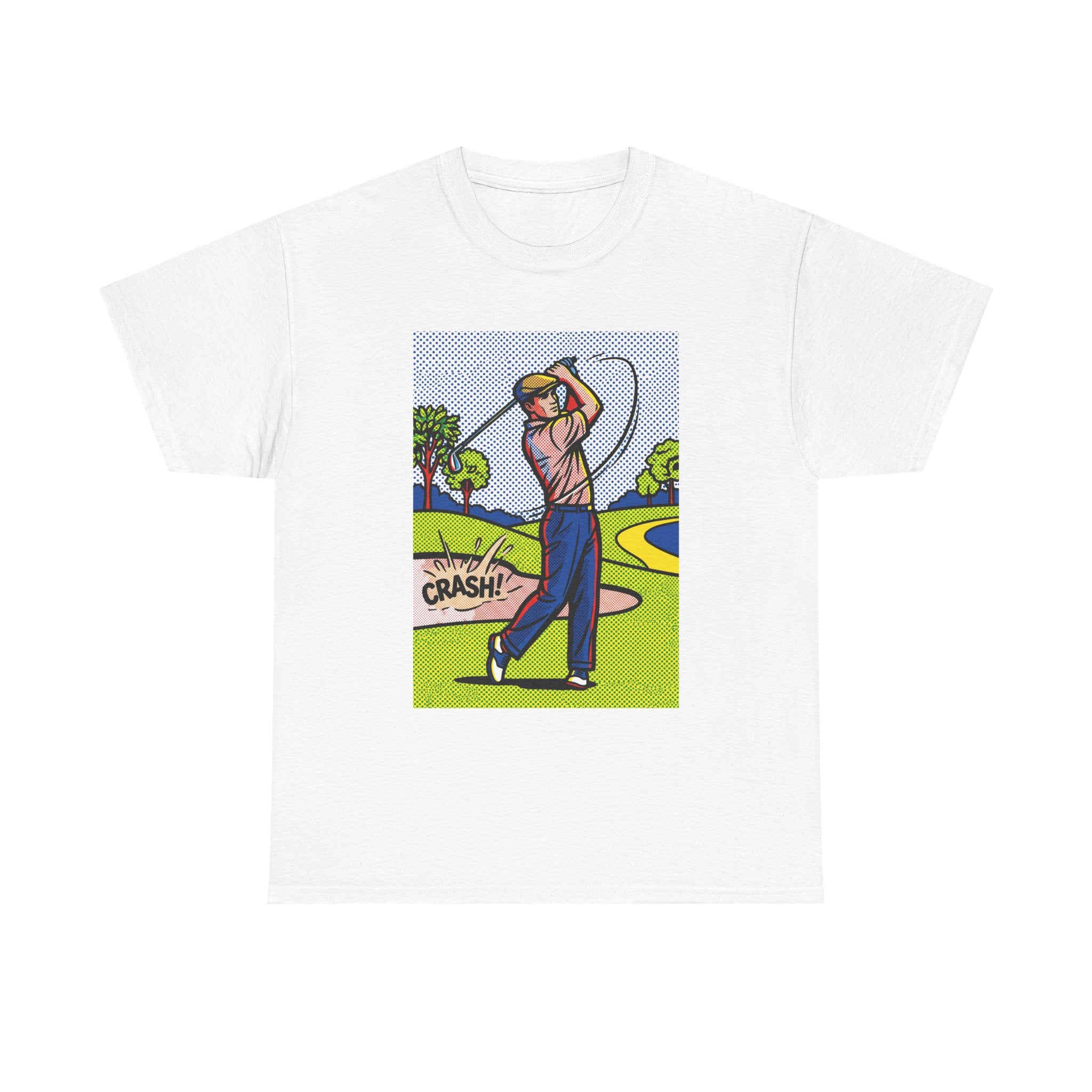 Golf Swing Pop Art T-Shirt — Vintage Comic 'Crash!' Graphic Tee