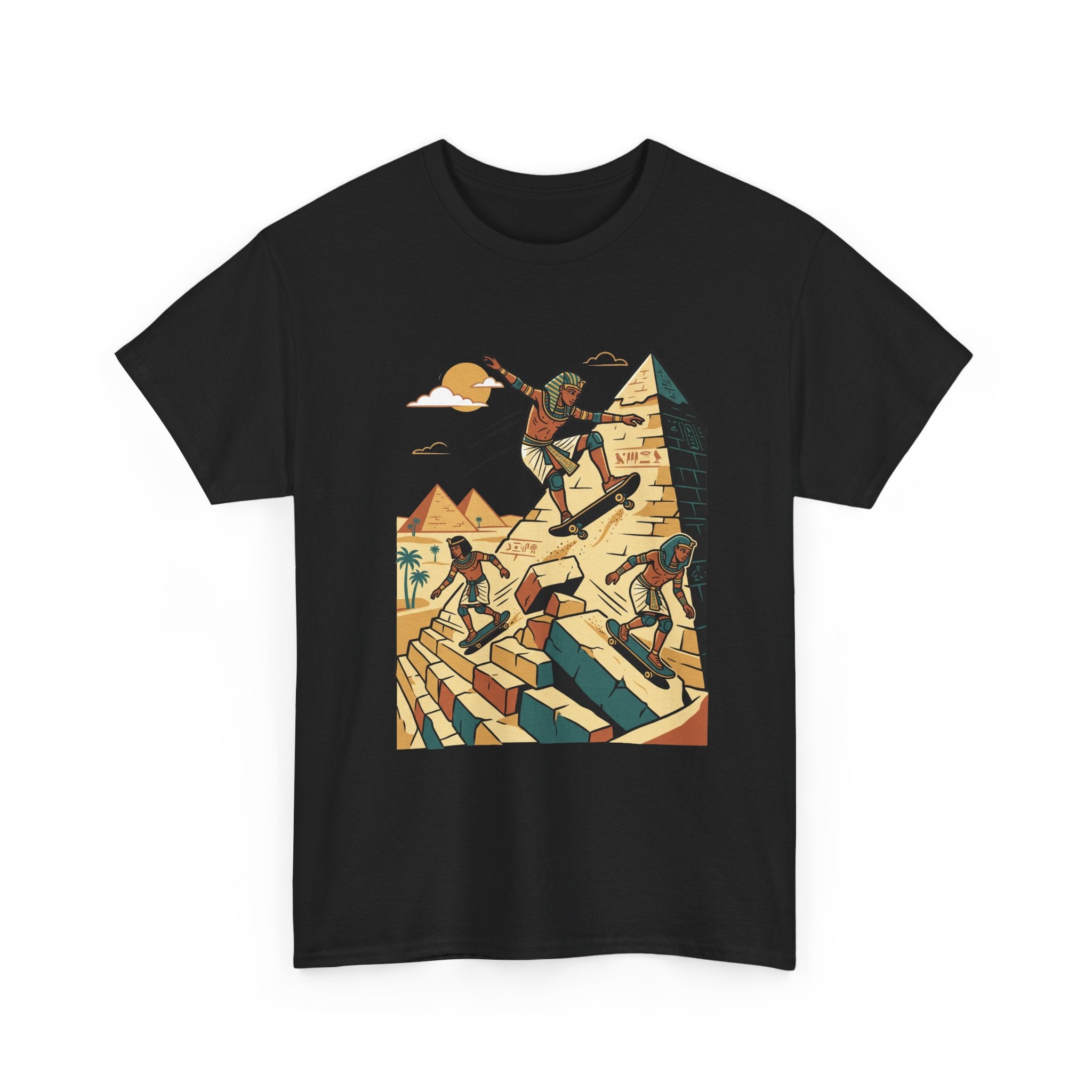 Egyptian Pyramid Skateboard T‑Shirt — Retro Skateboarding Pharaohs Graphic Tee