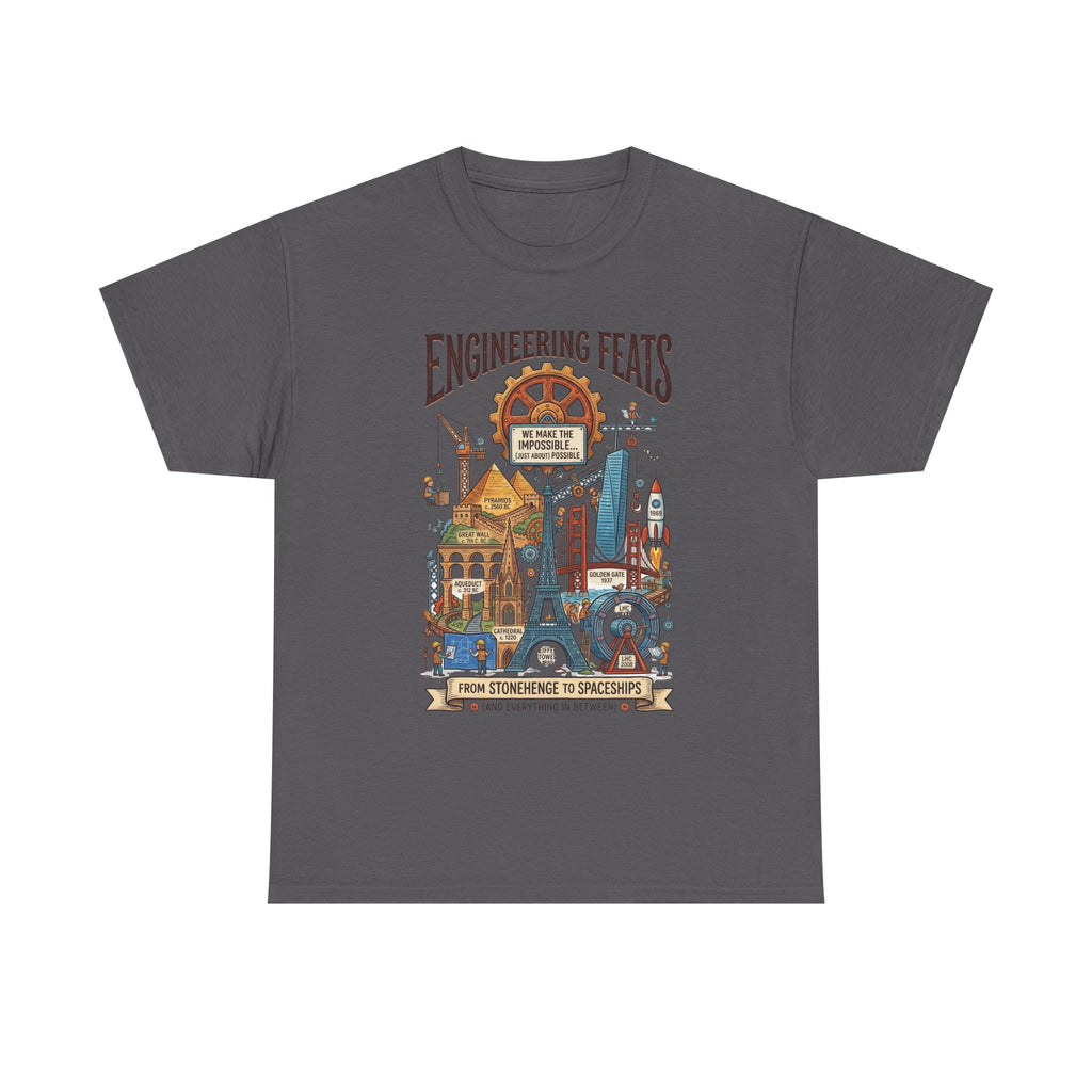 Engineering Feats T‑Shirt — STEM Vintage Landmark Illustration