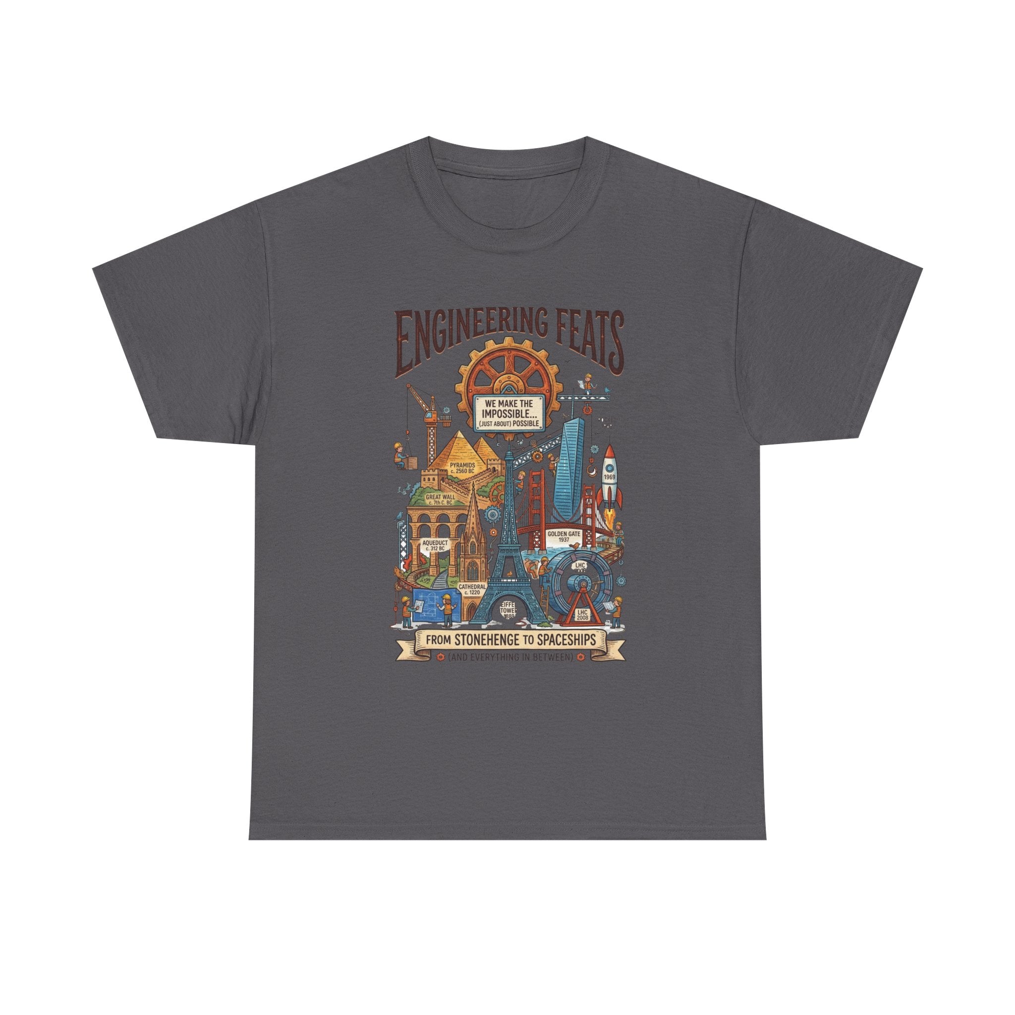 Engineering Feats T‑Shirt — STEM Vintage Landmark Illustration
