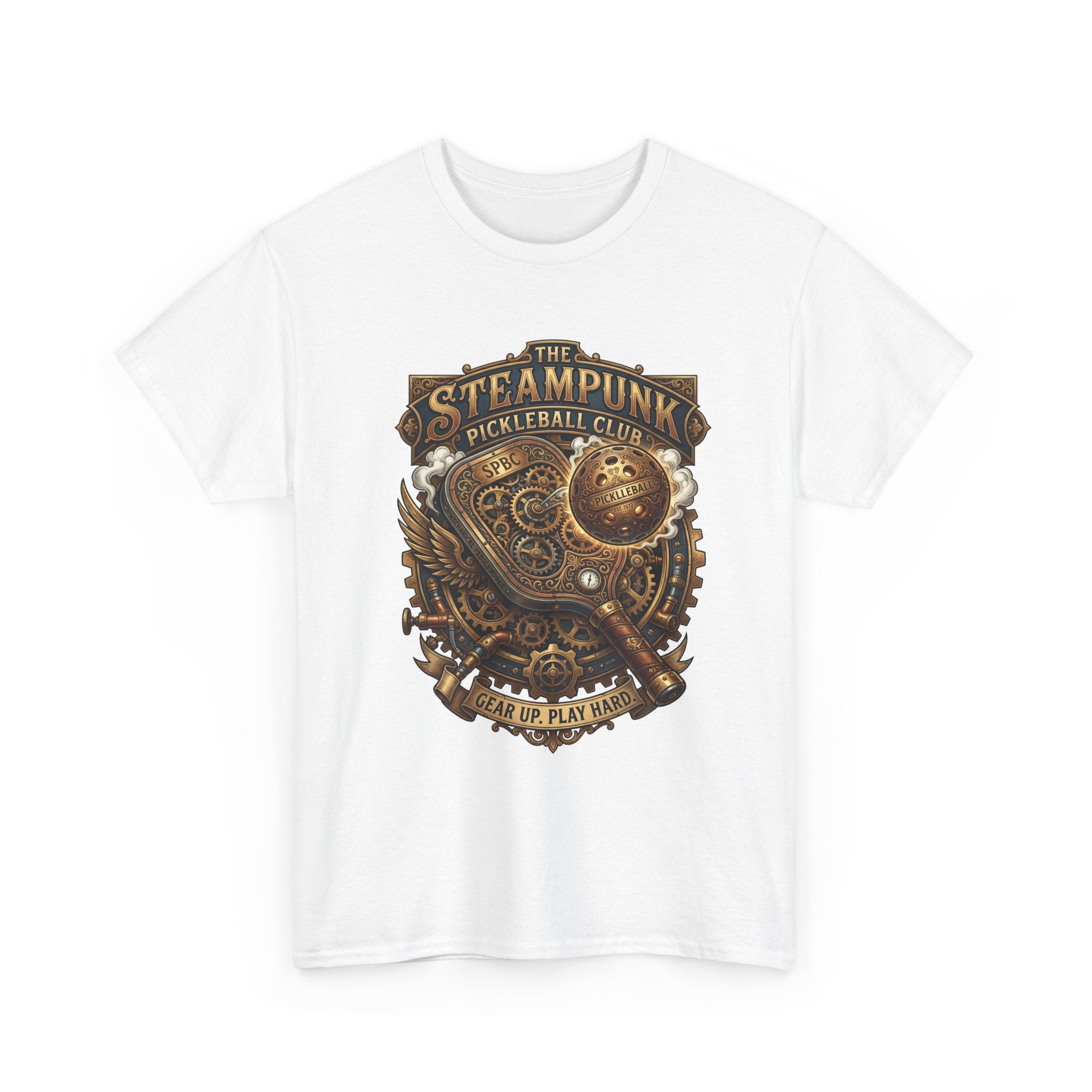 Steampunk Pickleball Club T‑Shirt – Vintage Gear & Gears Graphic Tee