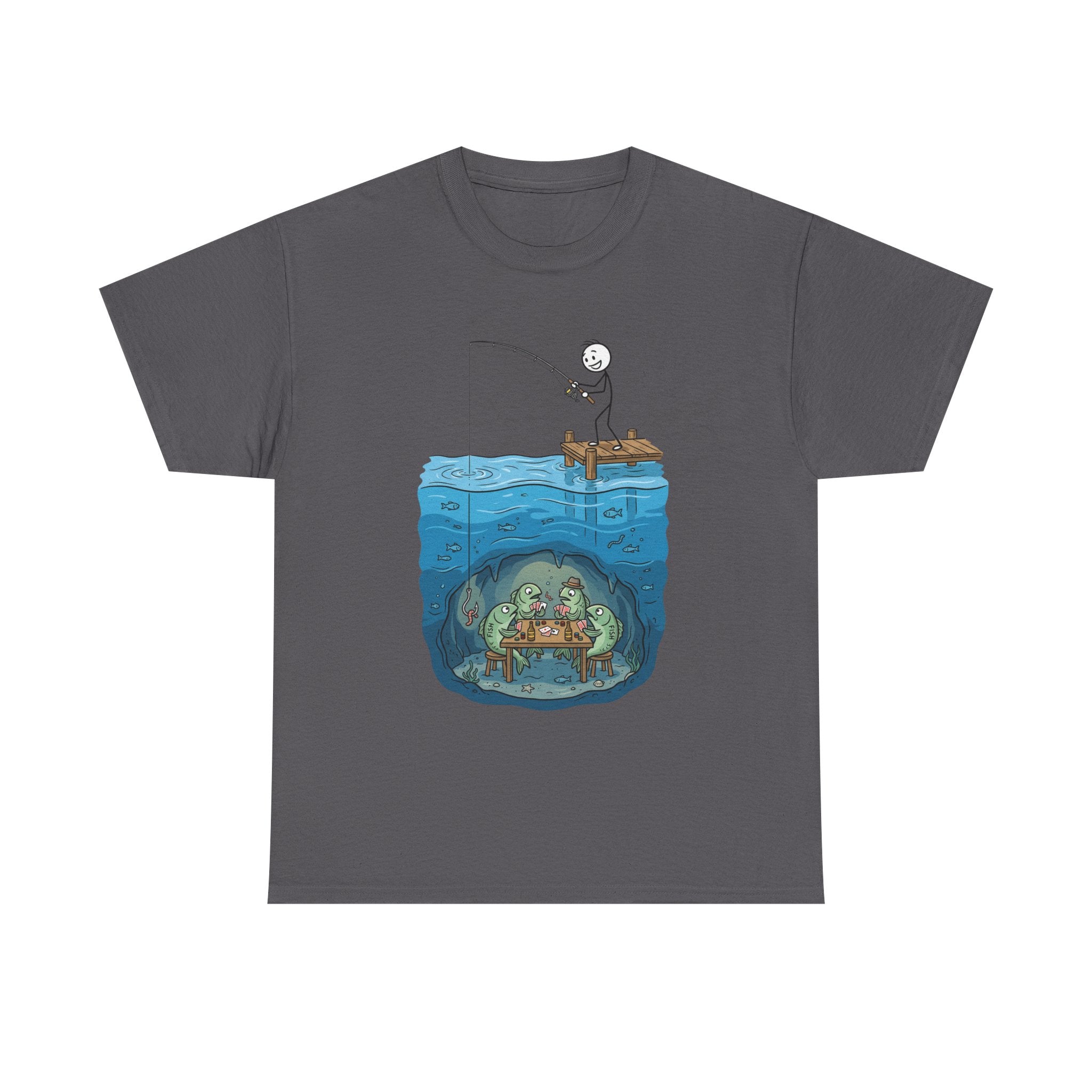 Fishing Tee — Underwater Surprise Cartoon T-Shirt (Fisherman & Sea Creatures)