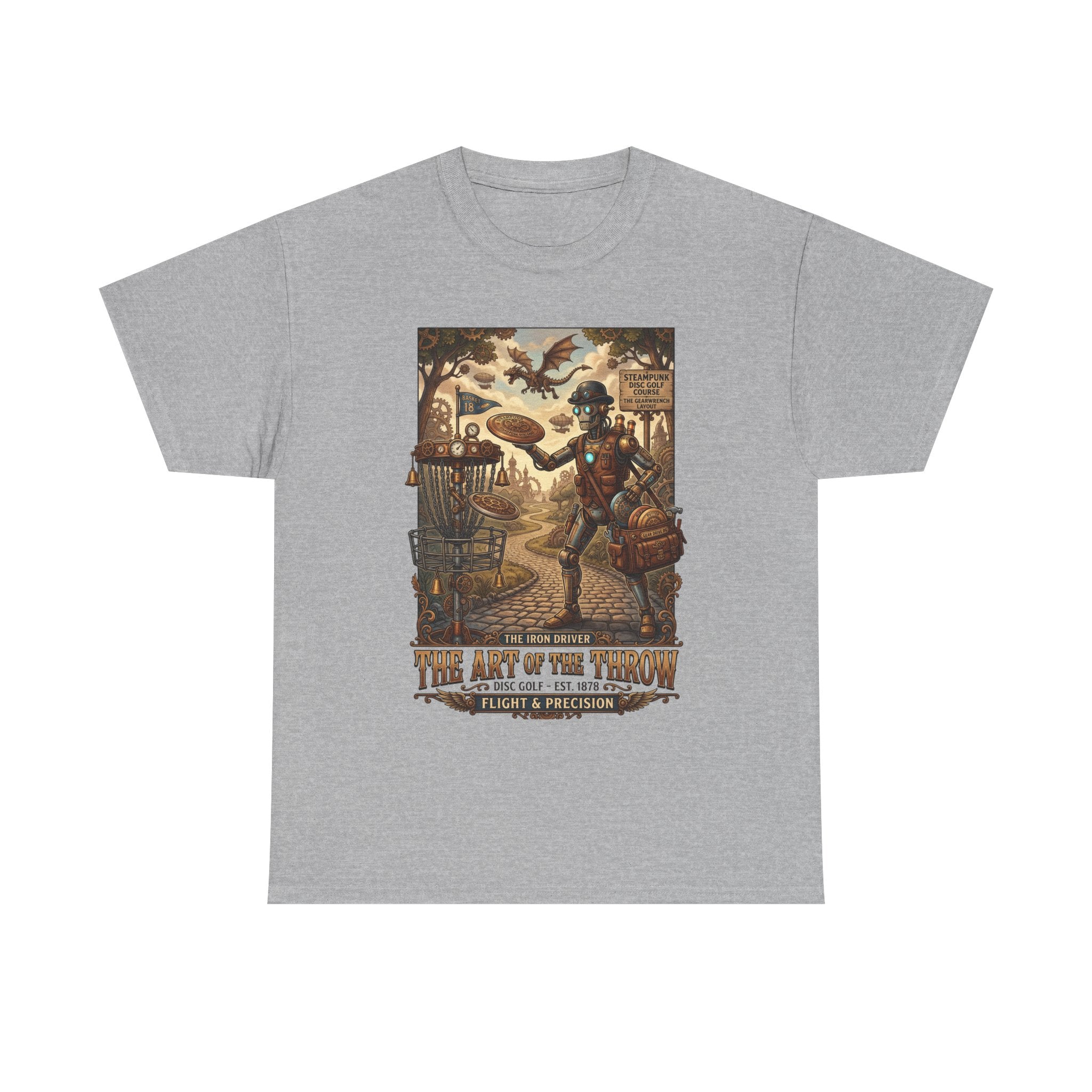 Steampunk Disc Golf T-Shirt — "The Art of the Throw" Vintage Disc Golfer Graphic Tee