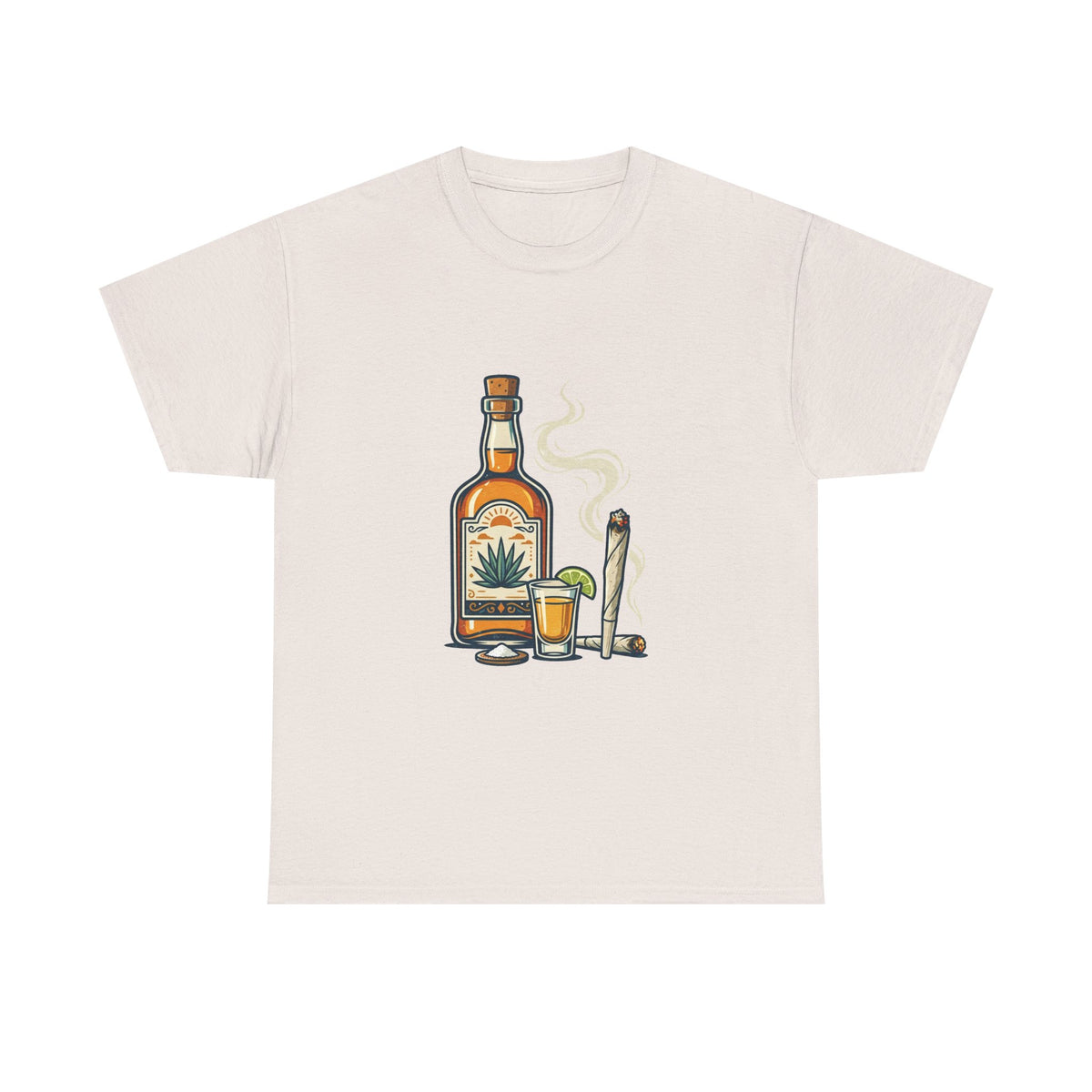 1 Tequila & Joint T-Shirt — Mexican Agave Bottle with Shot Glass and Joint Graphic