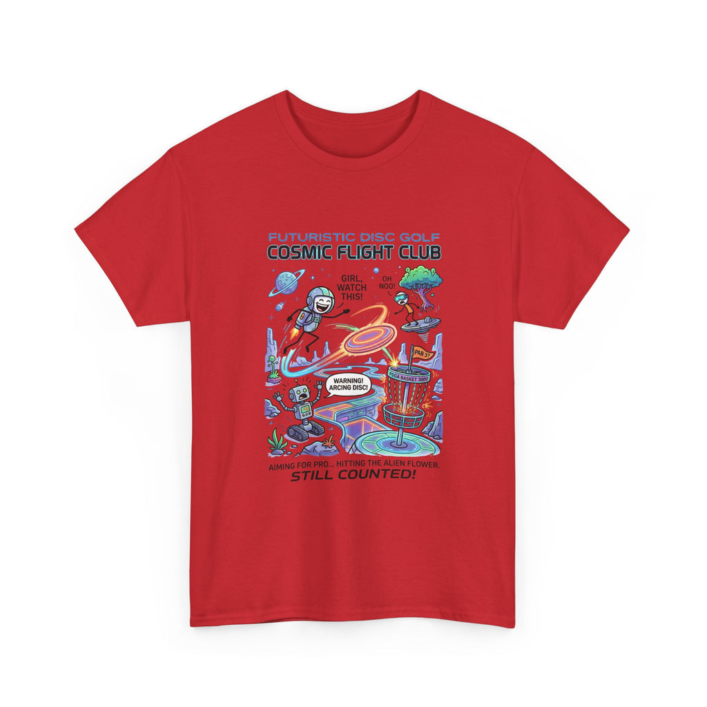 Cosmic Flight Club Disc Golf T-Shirt — Futuristic Outer Space Design