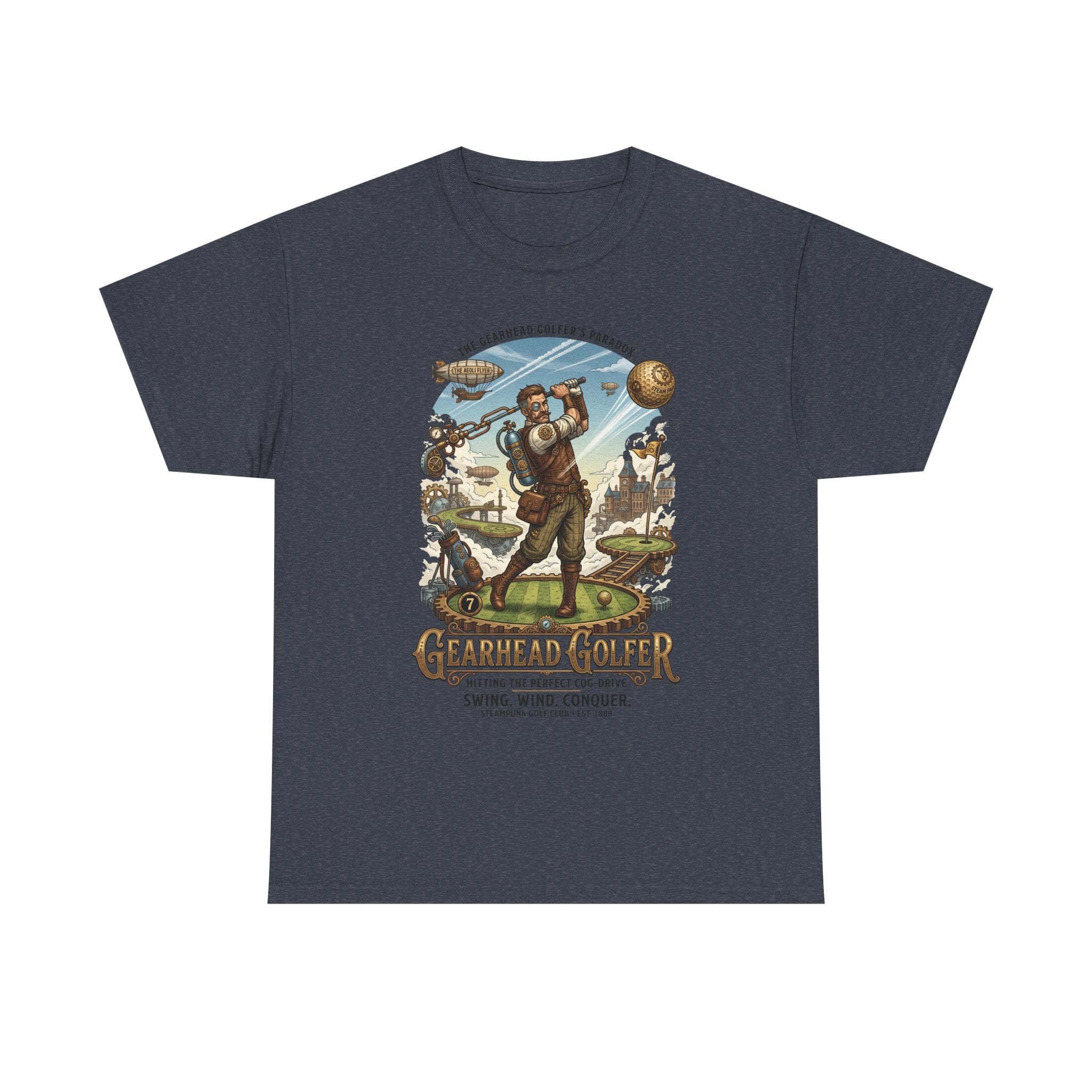 Steampunk Golf T-Shirt - 'Gearhead Golfer' Vintage Car & Golf Humor Tee