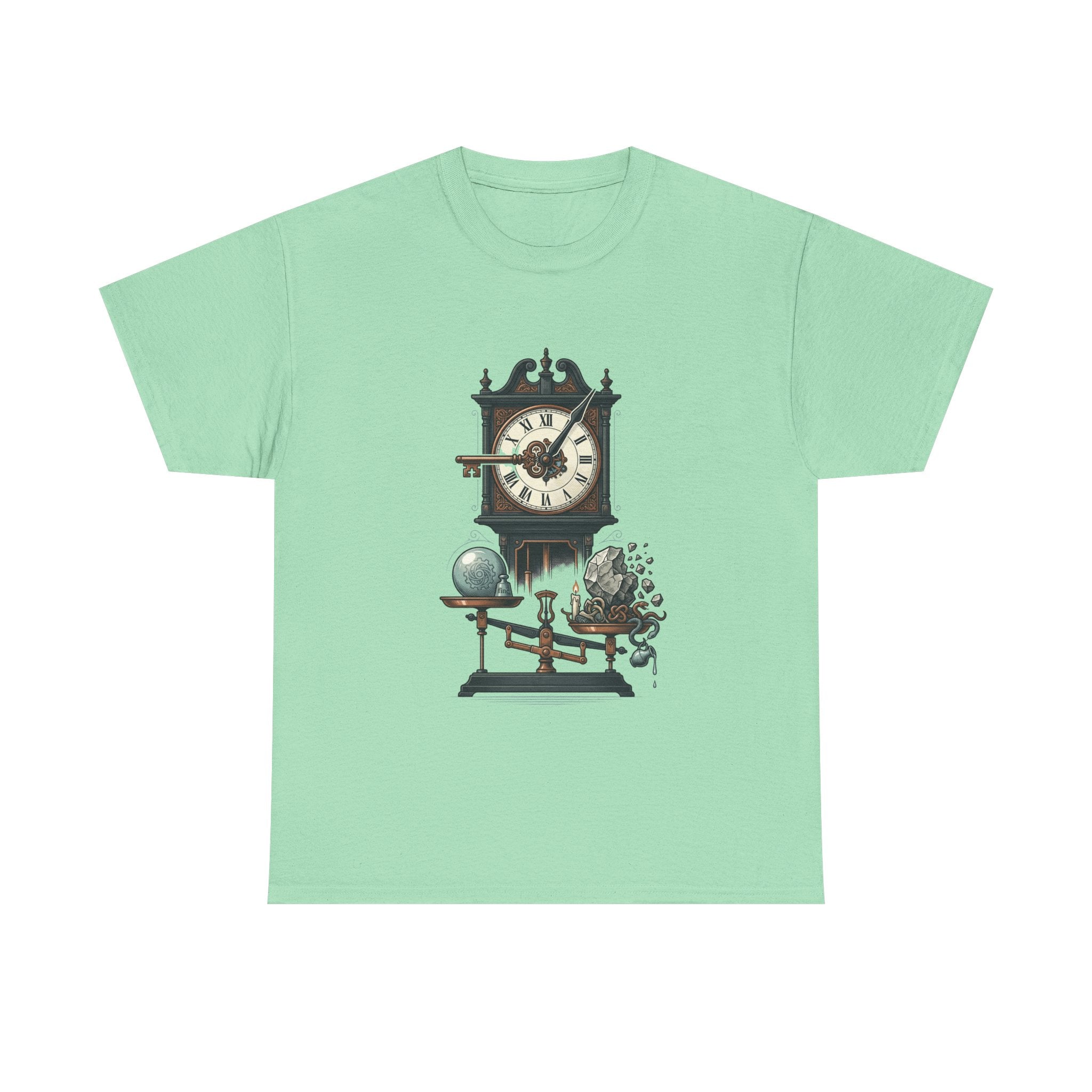 Vintage Clock & Globe Tee — Steampunk Timekeeper Graphic T-Shirt