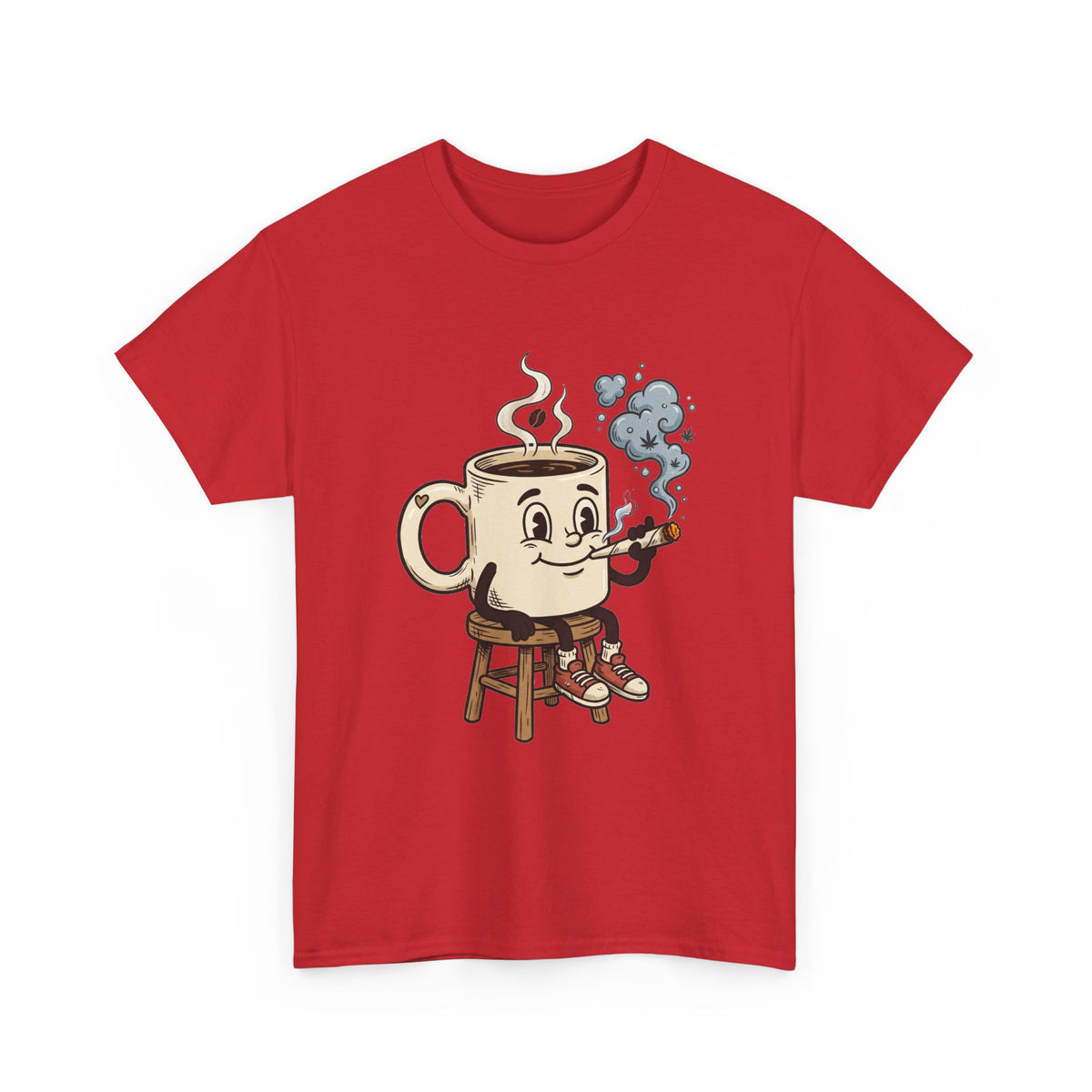 1 Coffee and a joint Character Tee — Retro Smiling Cup Smoking weed Graphic T-Shirt