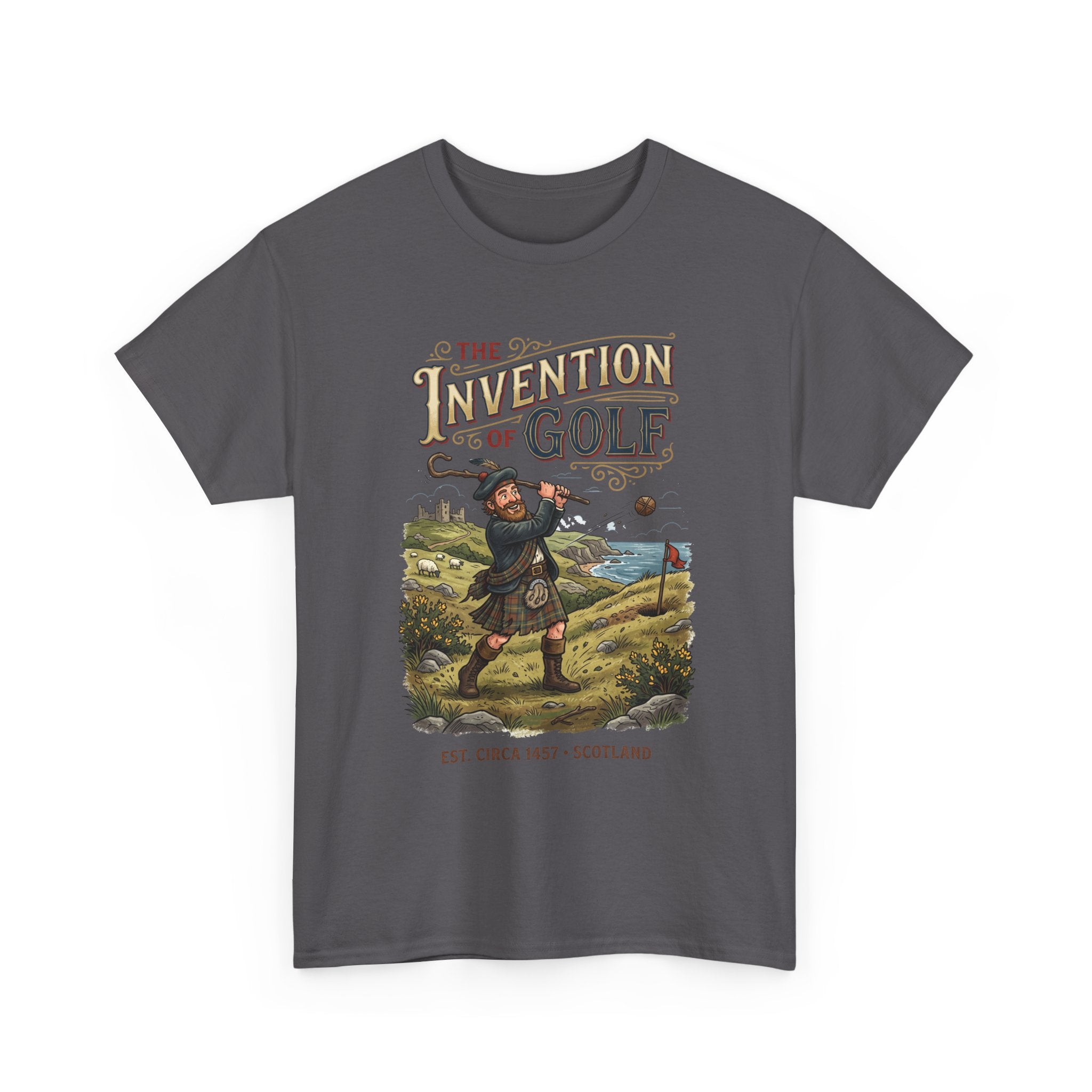 Golf T-Shirt — "The Invention of Golf" Vintage Scotland Design