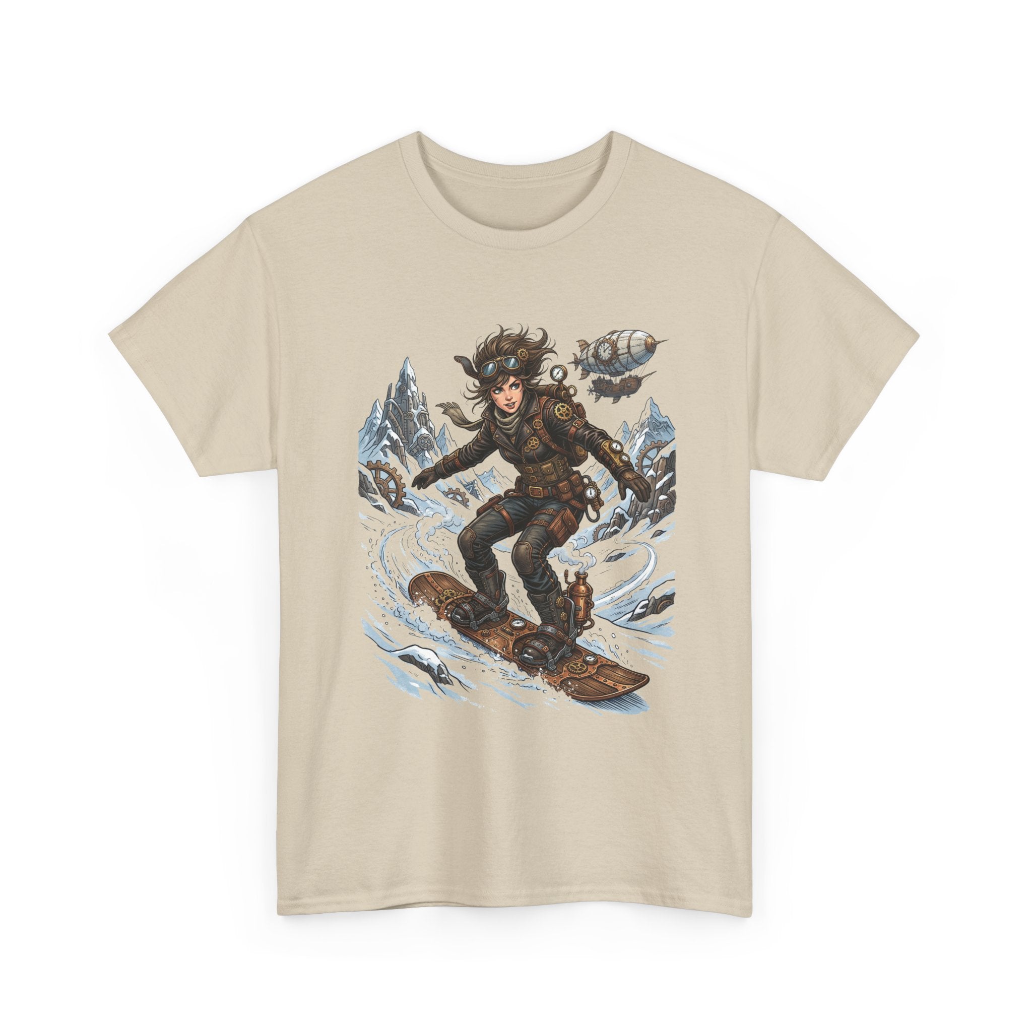 Steampunk Girl Snowboarder Graphic Tee — Winter Snowboarding Adventure Shirt