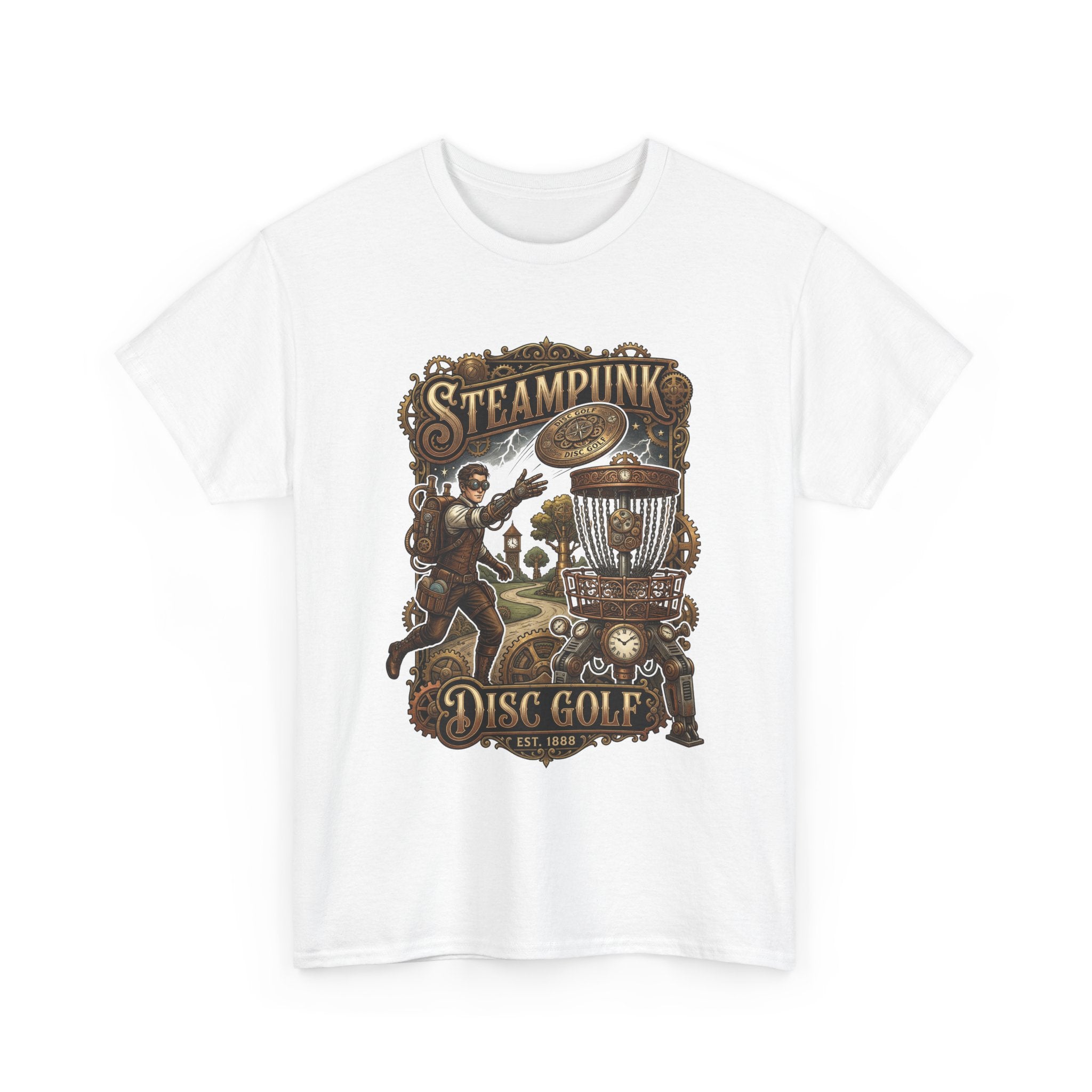 Steampunk Disc Golf T‑Shirt – Vintage Industrial Disc Golf Tee