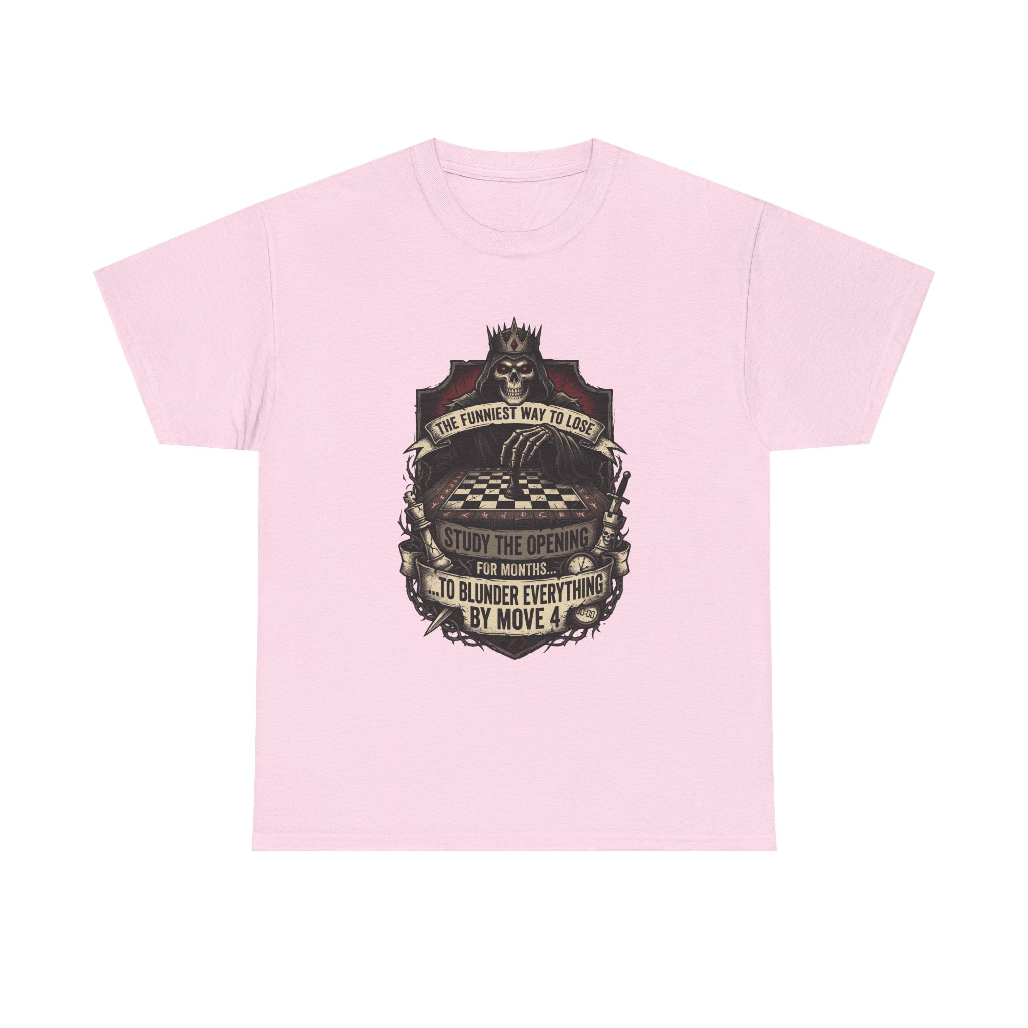 Chess Lover T-Shirt — "Study the Opening... Blunder Everything by Move 4" Vintage Chess Tee