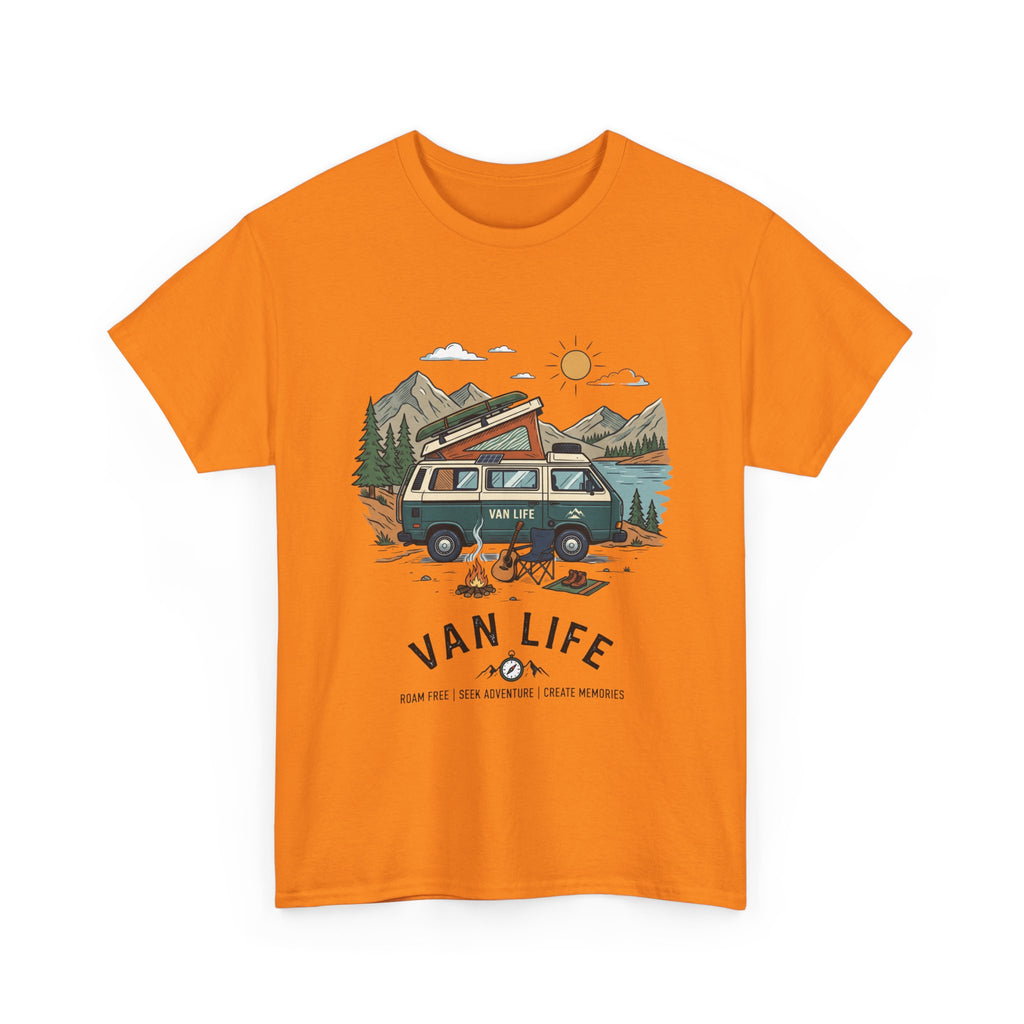 Van Life Camper T-Shirt — Retro Adventure Tee with Campfire Graphic