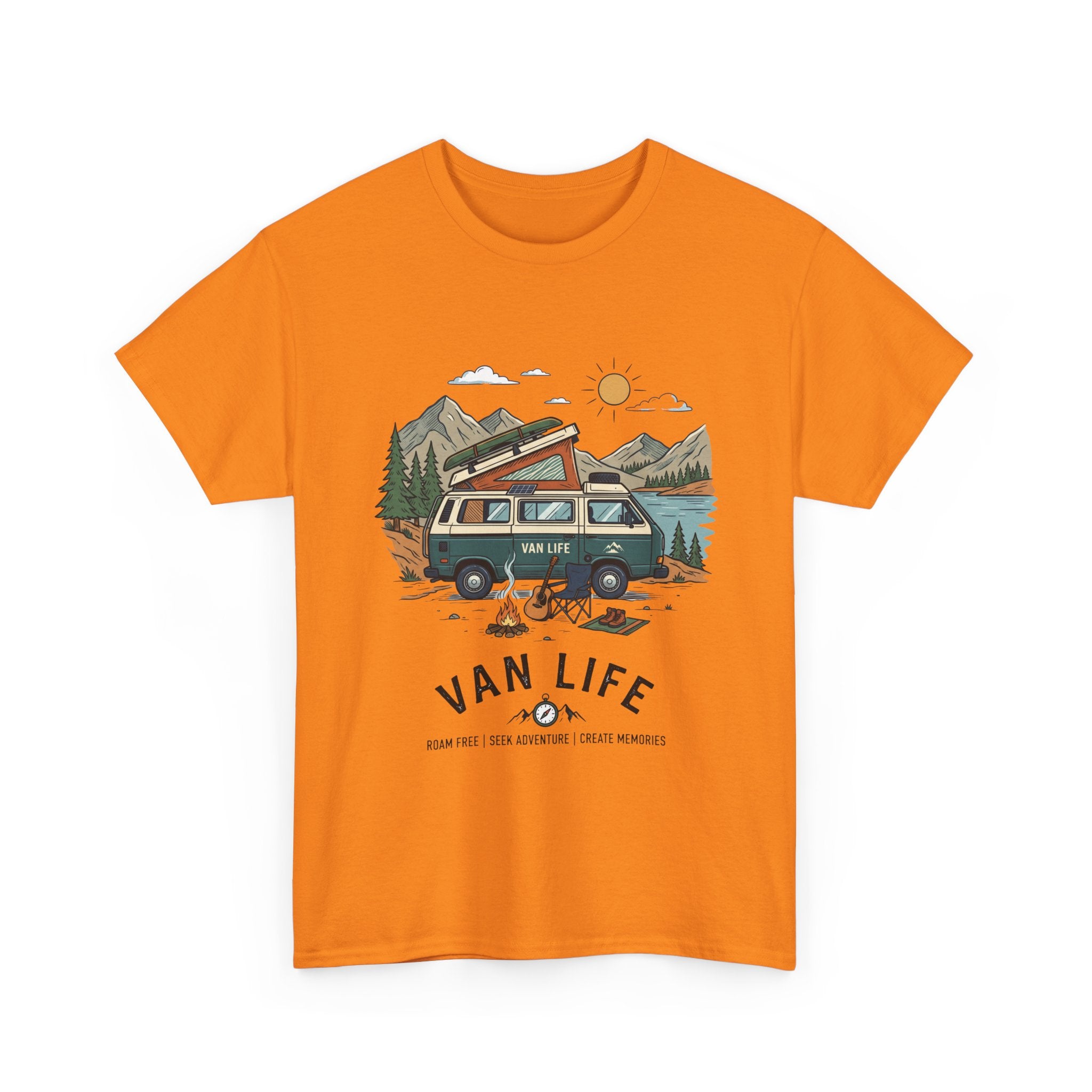 Van Life Camper T-Shirt — Retro Adventure Tee with Campfire Graphic