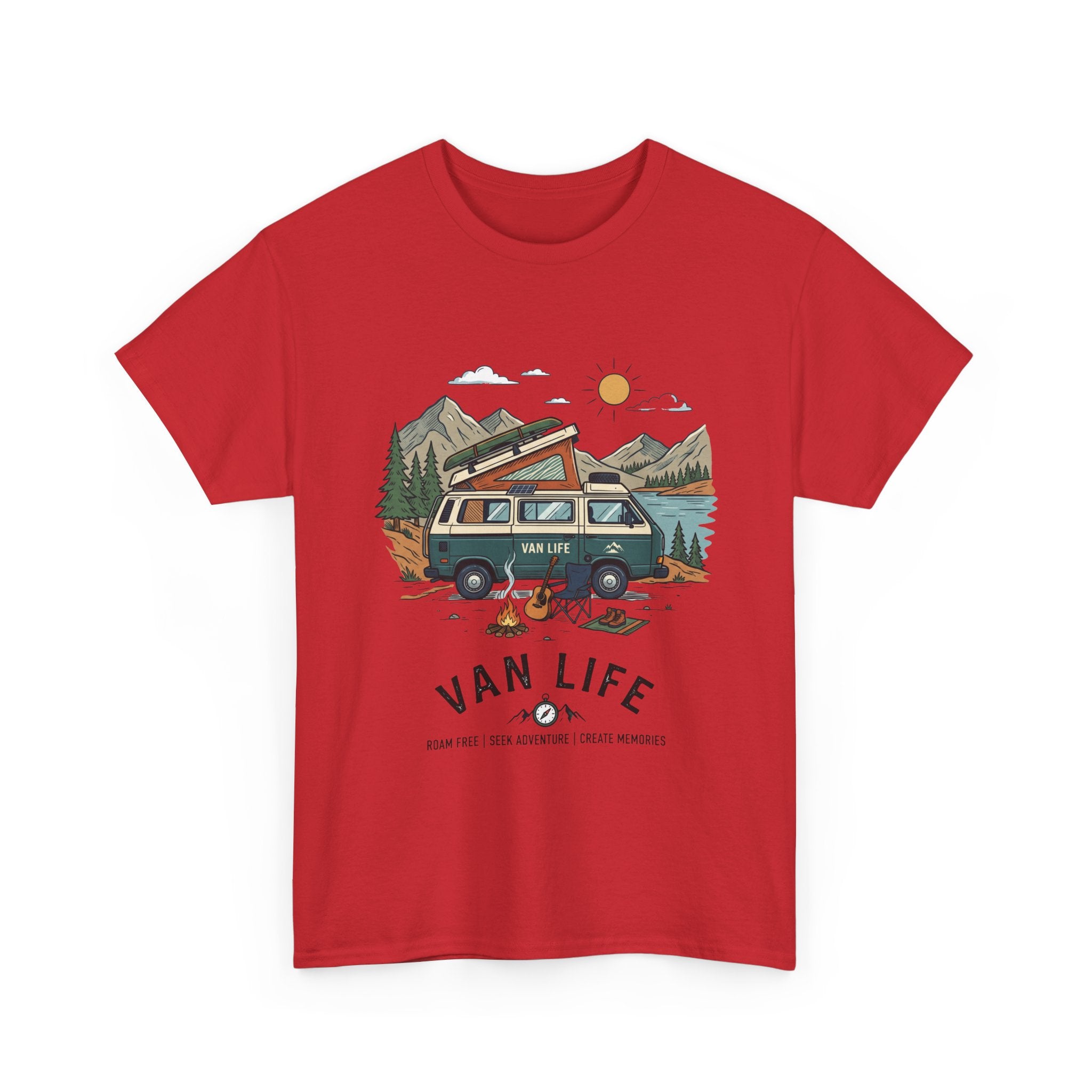Van Life Camper T-Shirt — Retro Adventure Tee with Campfire Graphic