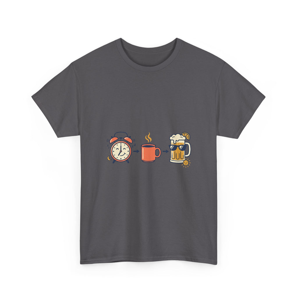 Day Drinking Tee — Alarm, Coffee & Beer Cute Icon Trio Graphic Shirt