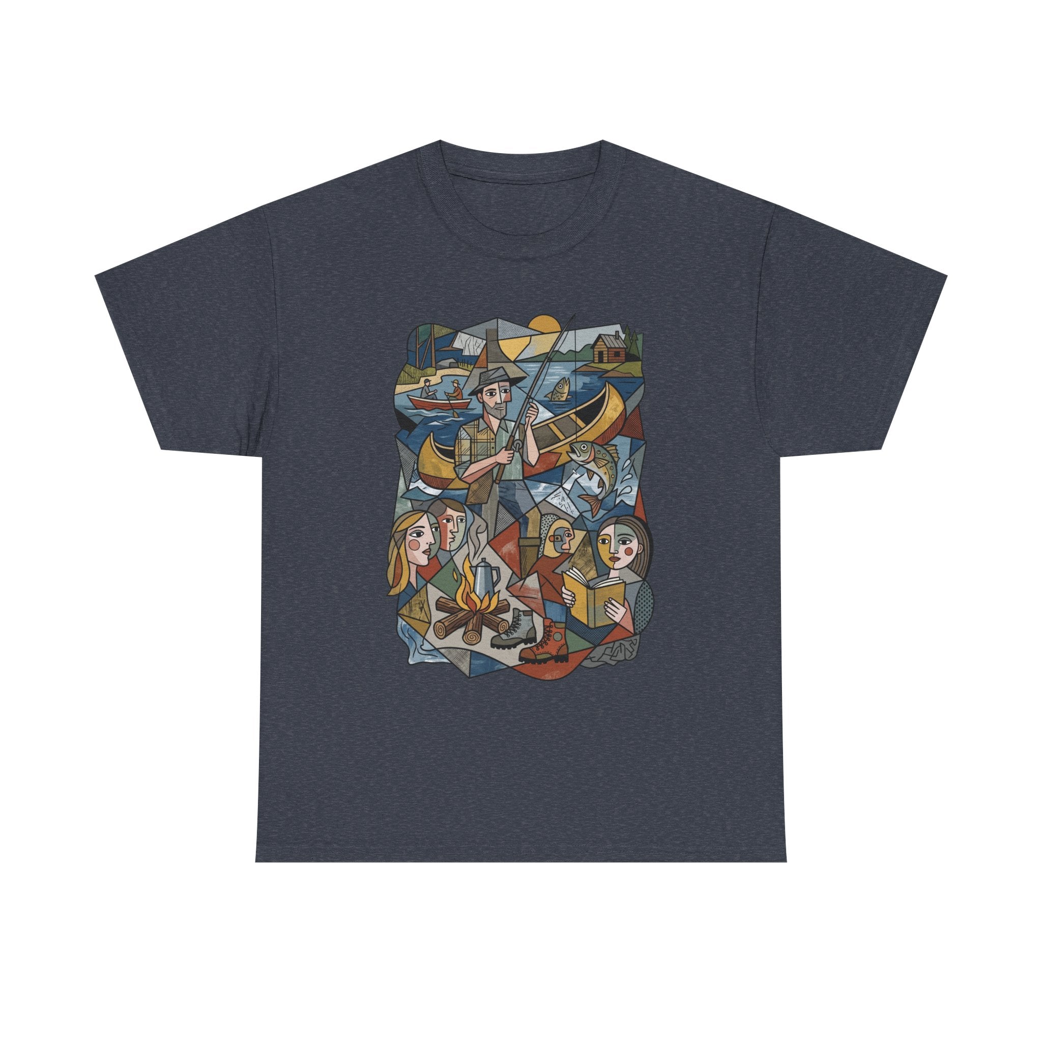 T-Shirt — Nautical Folk Art Crew: Illustrated Sailing, Fishing & Harbor Scene