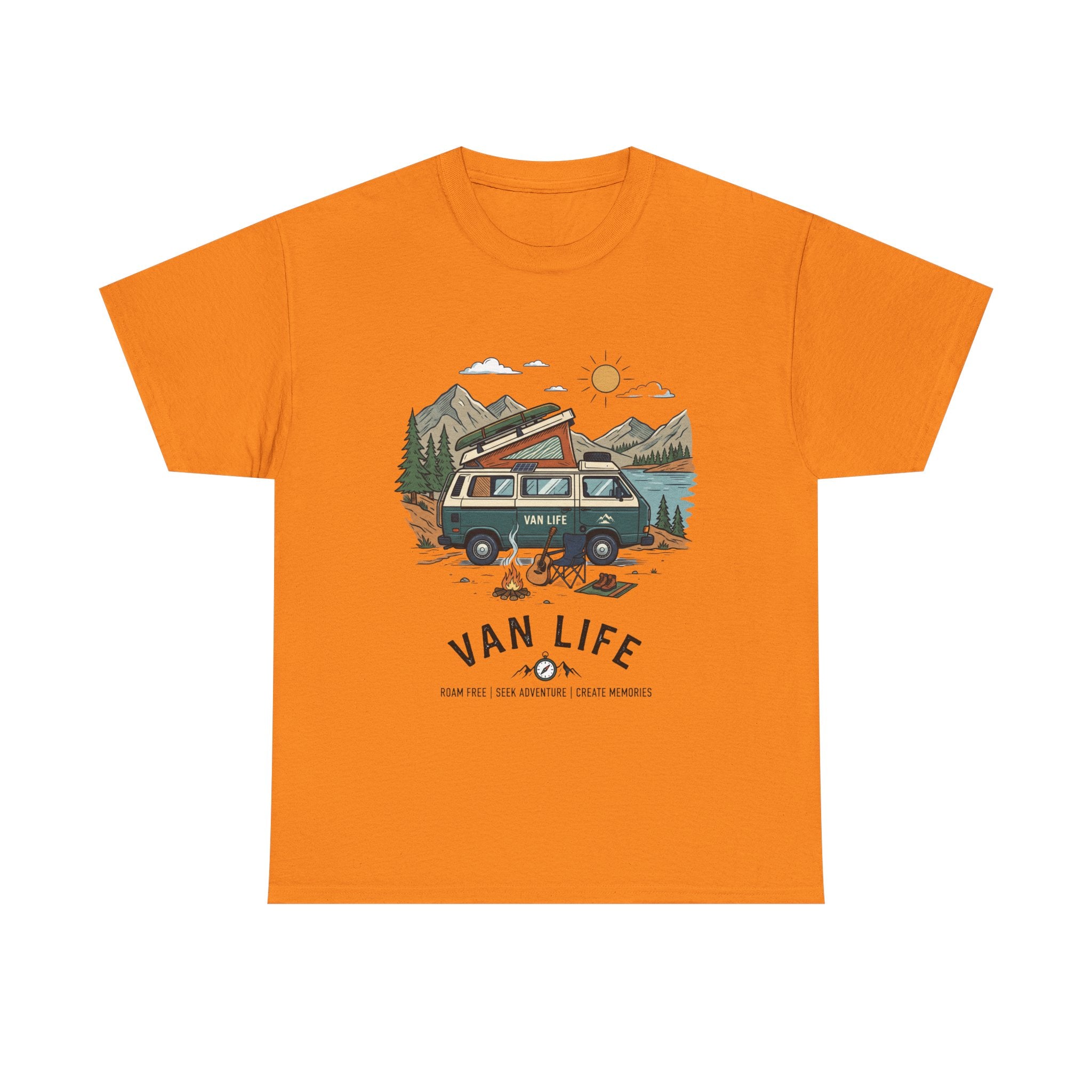 Van Life Camper T-Shirt — Retro Adventure Tee with Campfire Graphic